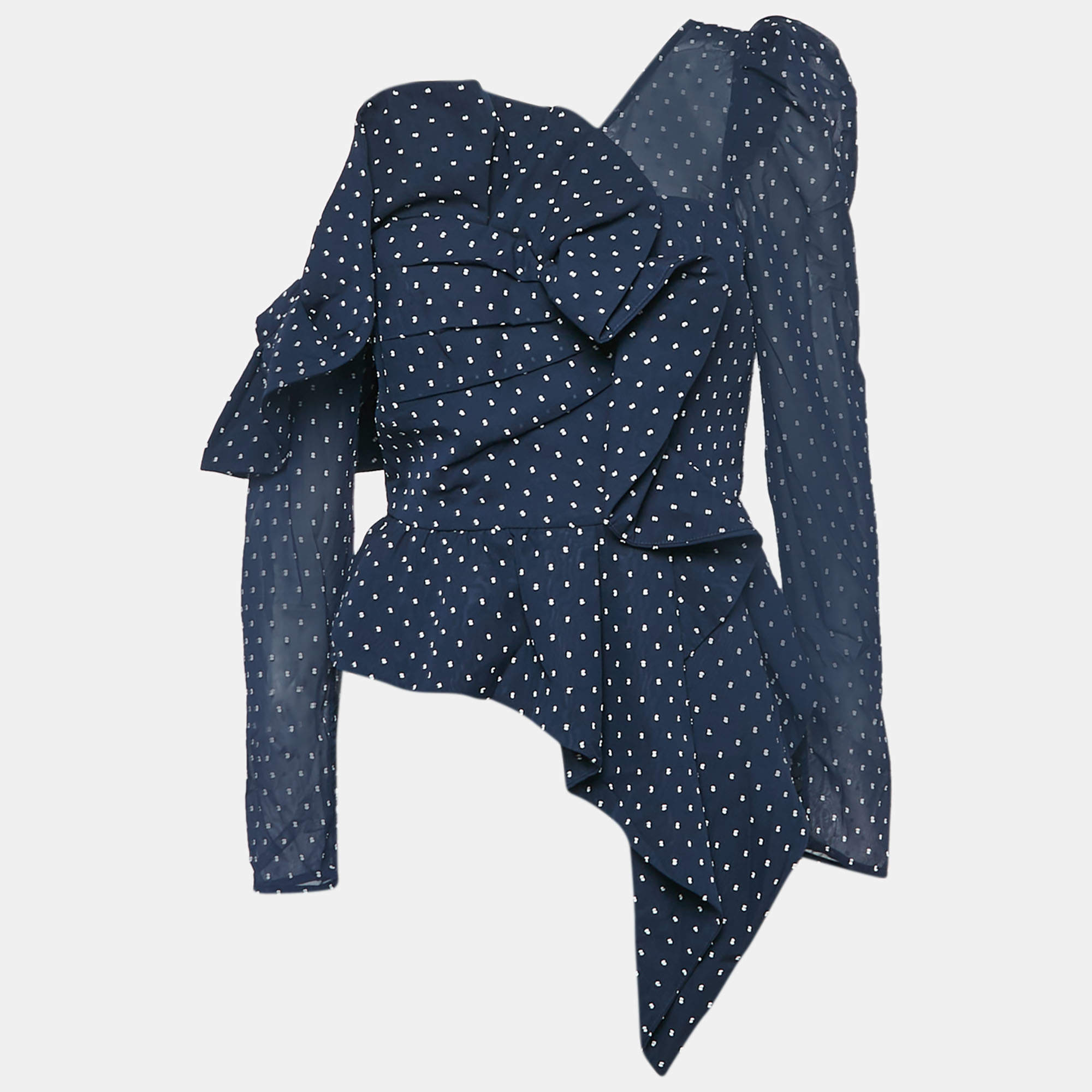 Pre Owned Self-Portrait Navy Blue Fil-Coupe Crepe Asymmetric Top M