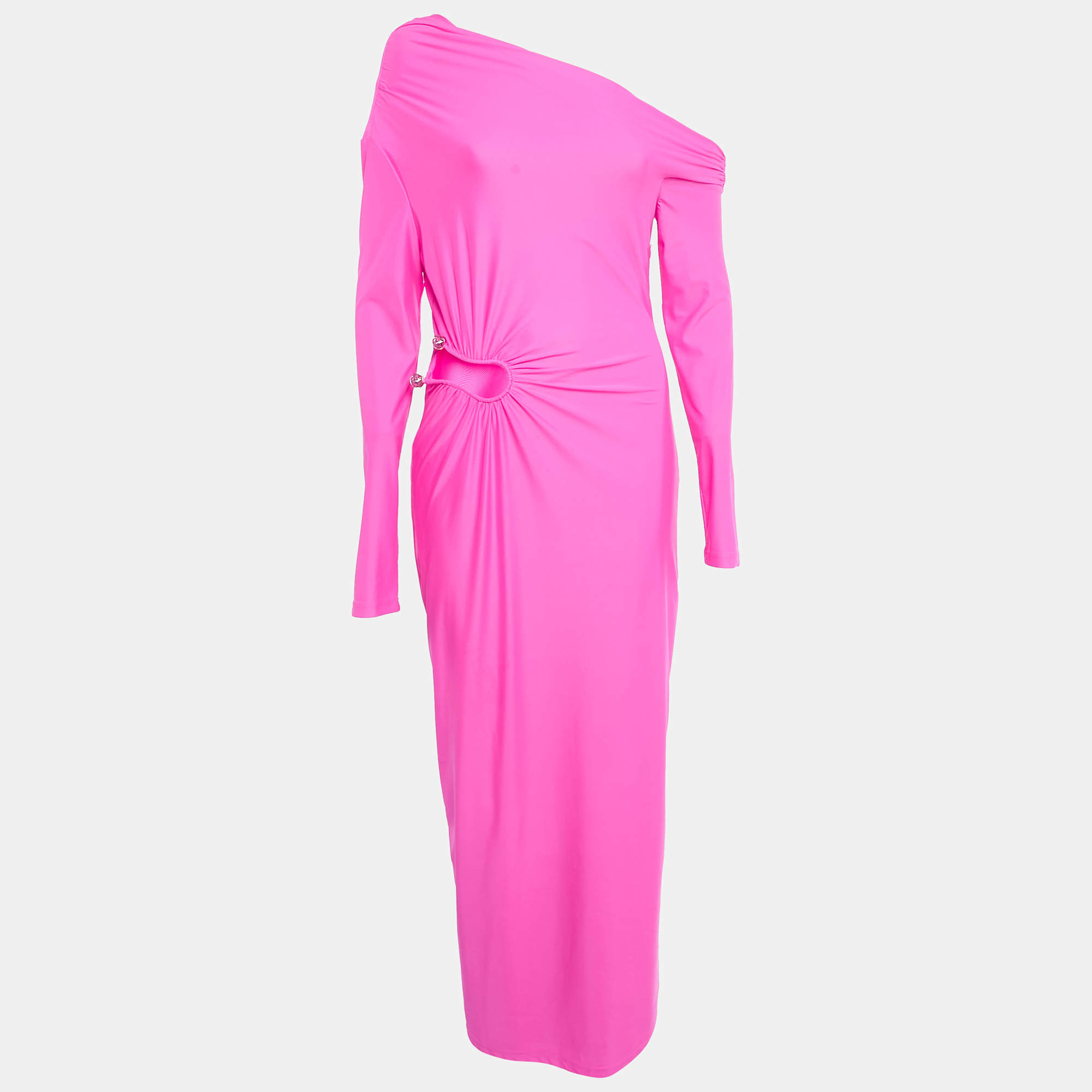 مملوكة مسبقًا Self-Portrait Fuchsia Pink Jersey Cut-Out Maxi Dress M