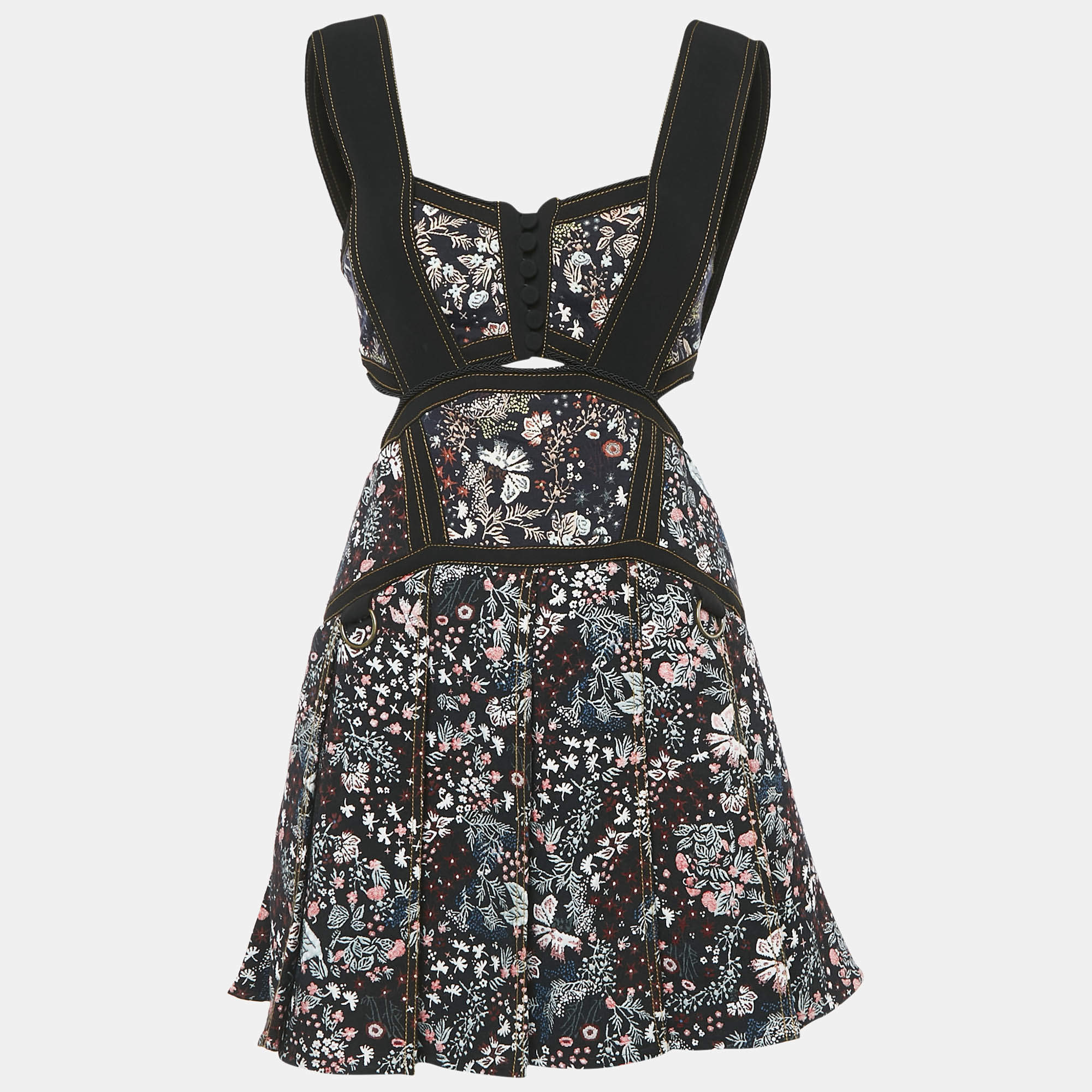 Pre Owned Self-Portrait Black/Multicolor Jacquard Cut-Out Detail Sleeveless Mini Dress S