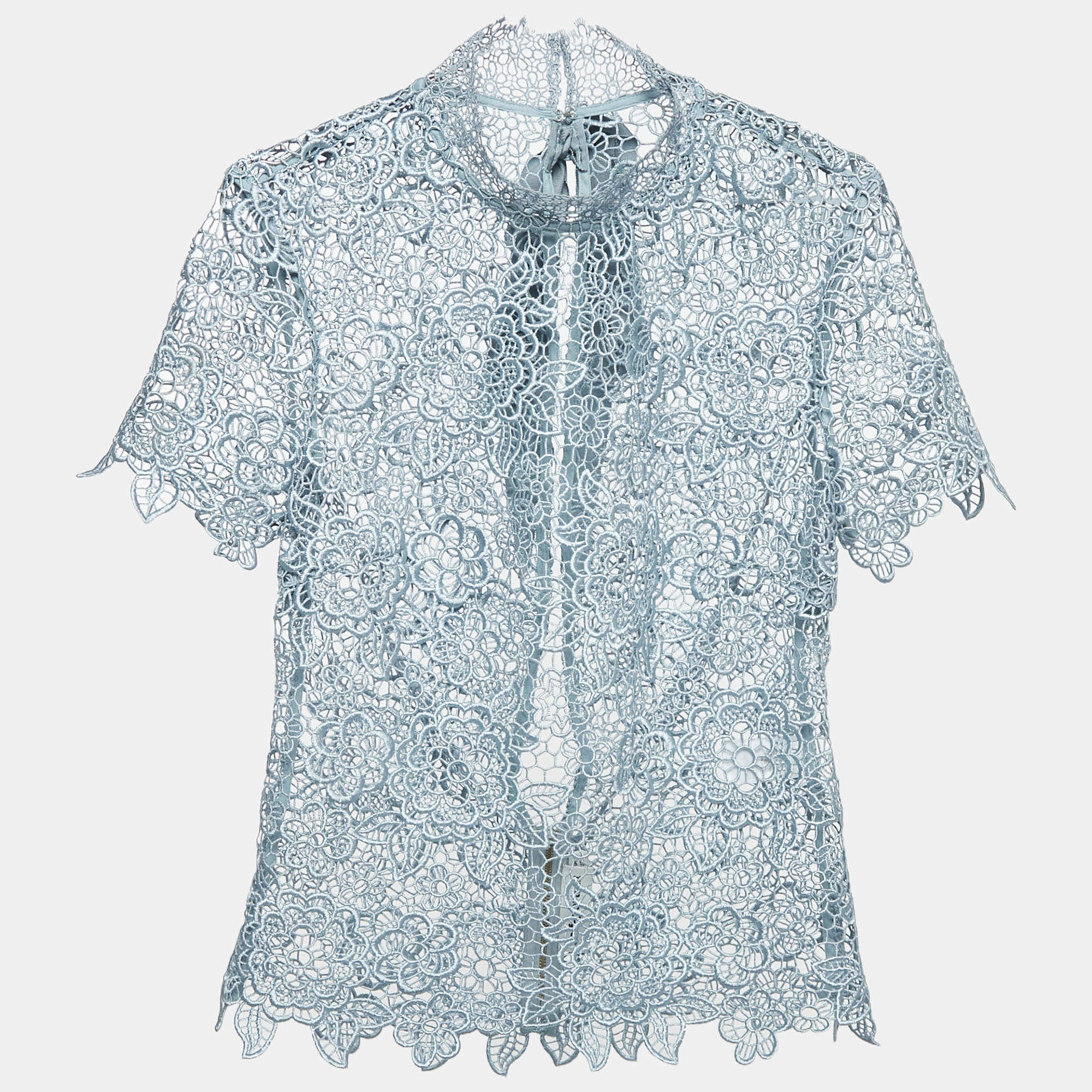 Self-Portrait Blue Floral Lace Open Back Sheer Top M
