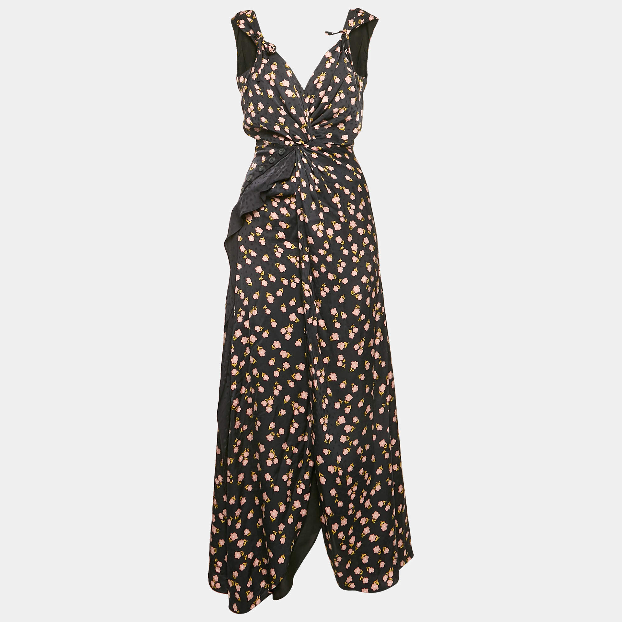 Self-Portrait Navy Blue Floral Print Flared Midi Dress S