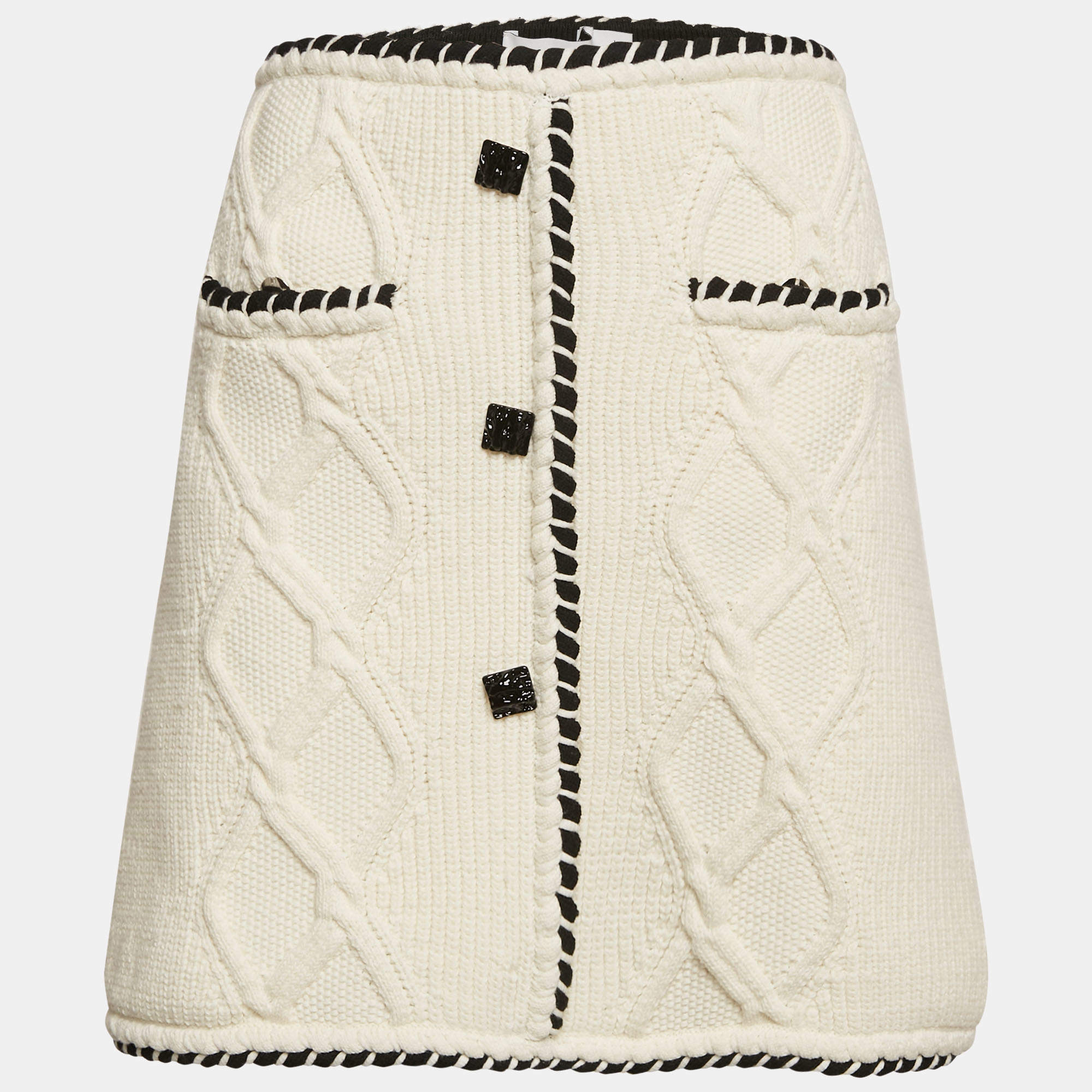 Self-Portrait White Cable Knit Button Detail Mini Skirt L
