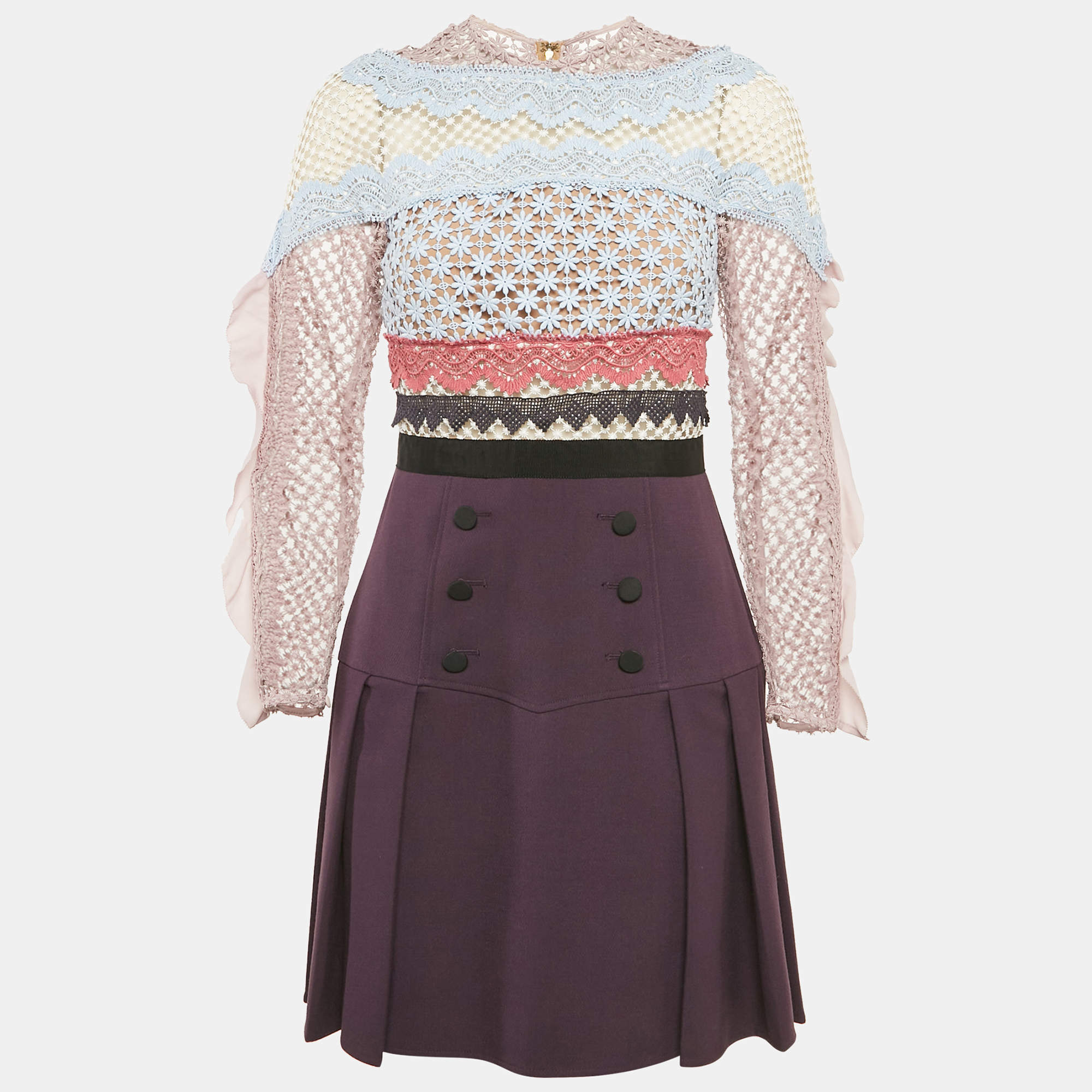 Self-Portrait Purple Lace and Crepe Mini Dress M