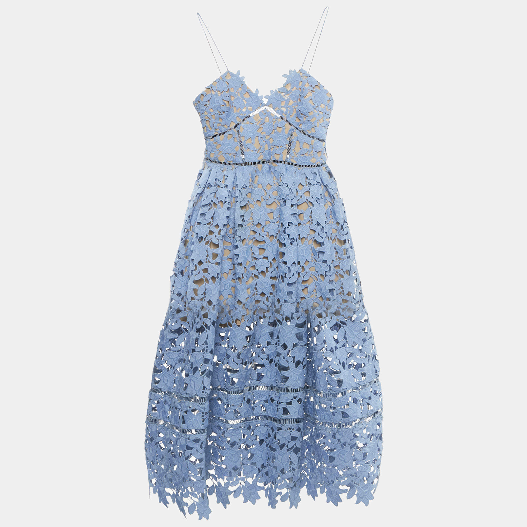 Pre Owned Self-Portrait Blue Floral Lace Sleeveless Midi Dress M