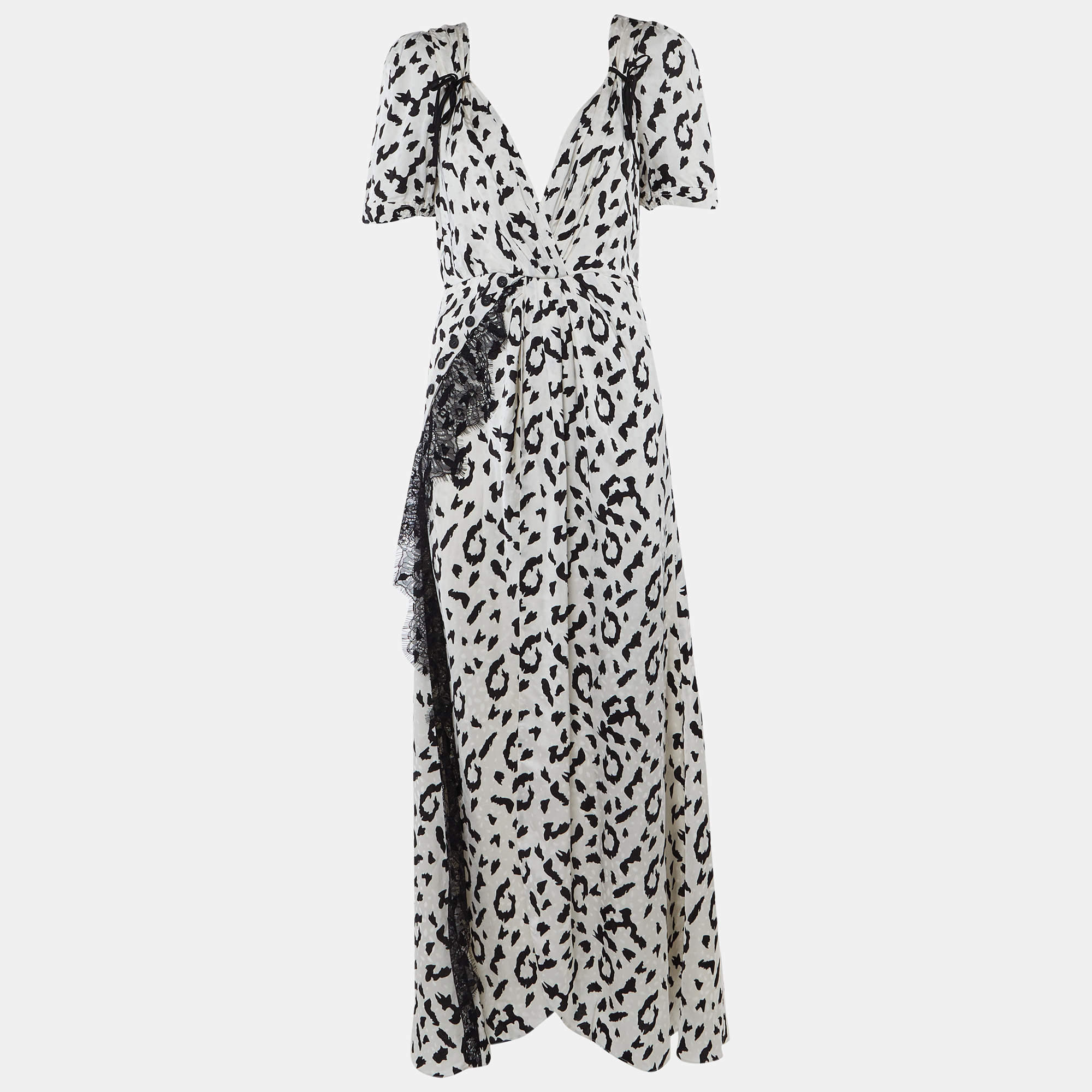 Pre Owned Self-Portrait White Leopard Print Sateen Twisted Maxi Dress M