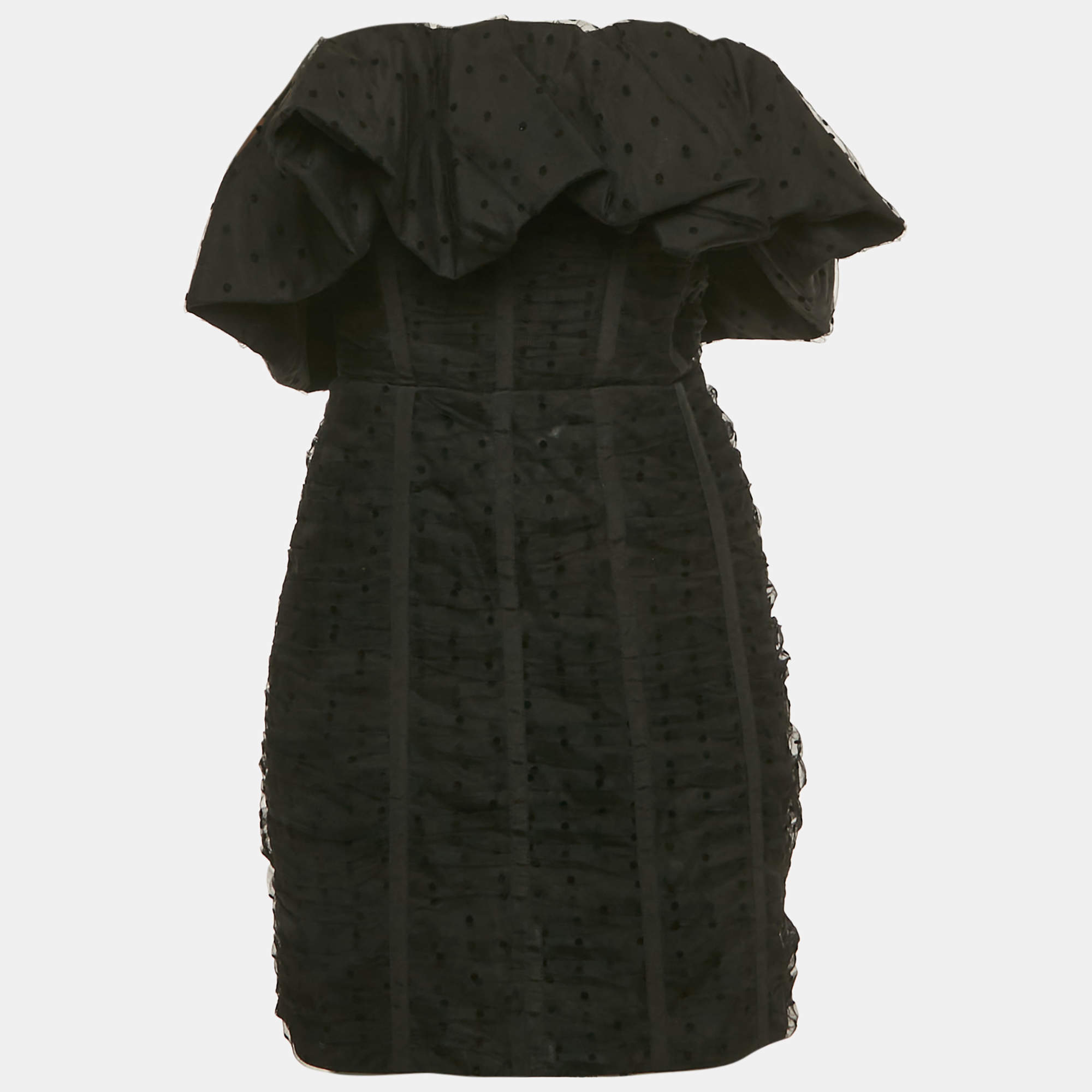 Pre Owned Self-Portrait Black Flocked Tulle Strapless Mini Dress M 