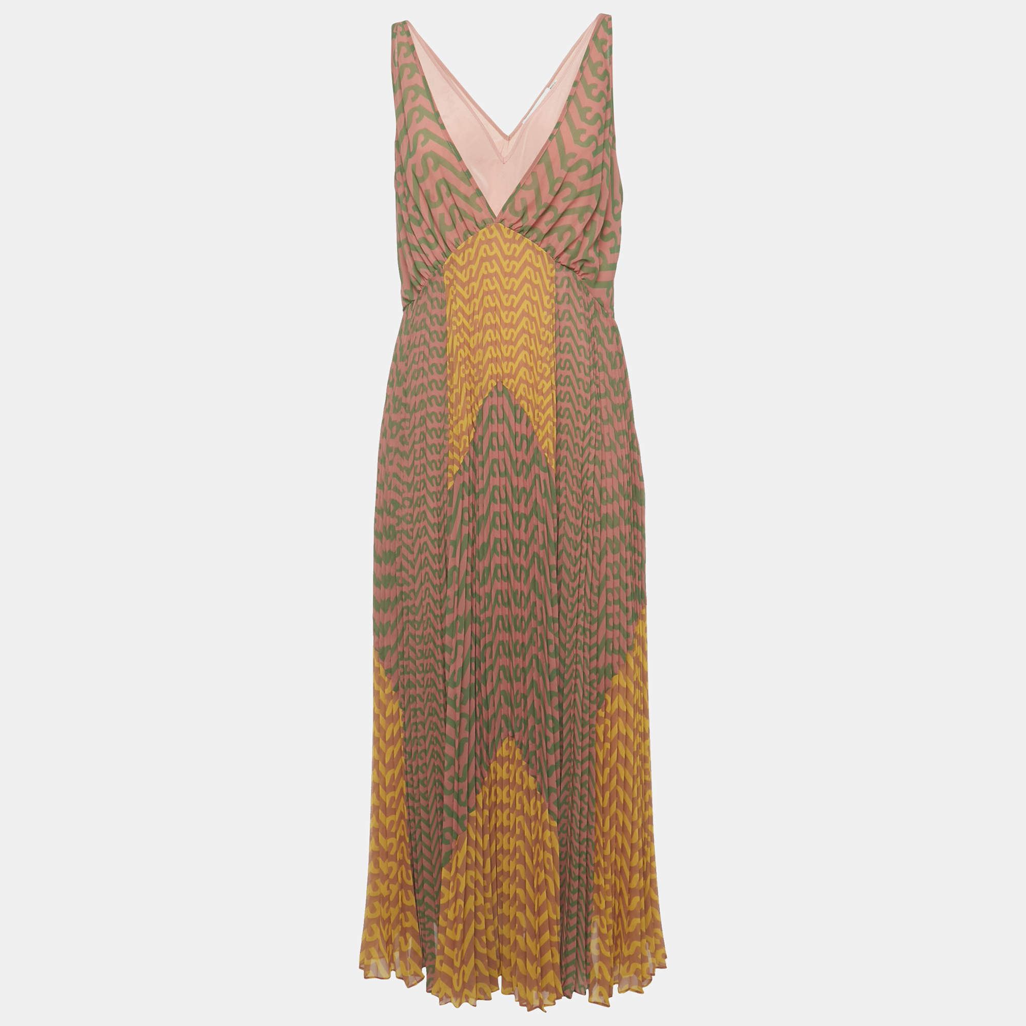 Pre Owned Self-Portrait Multicolor Logo Print Chiffon Sleeveless Maxi Dress M