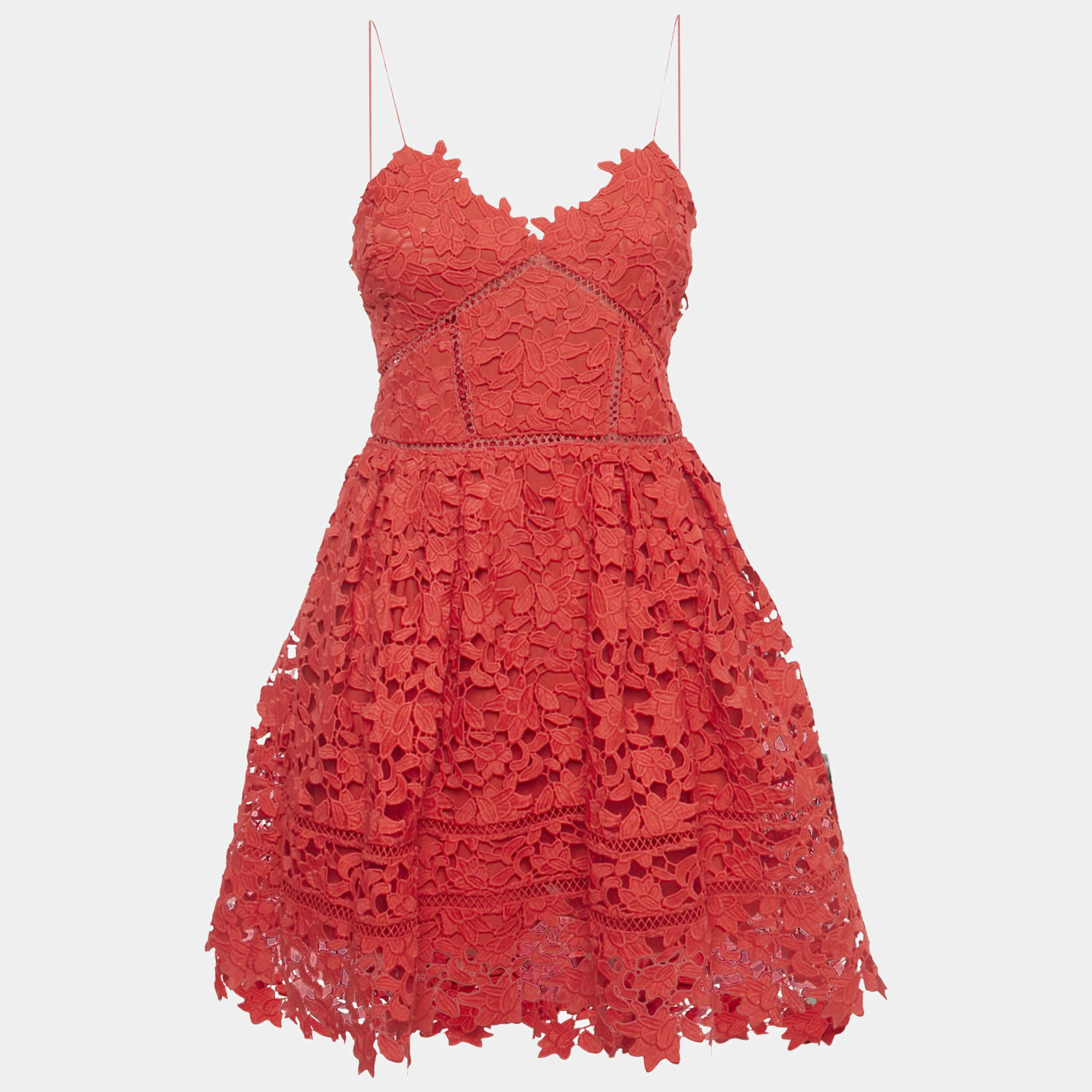 Pre Owned Self-Portrait Red Lace Azalea Mini Dress S