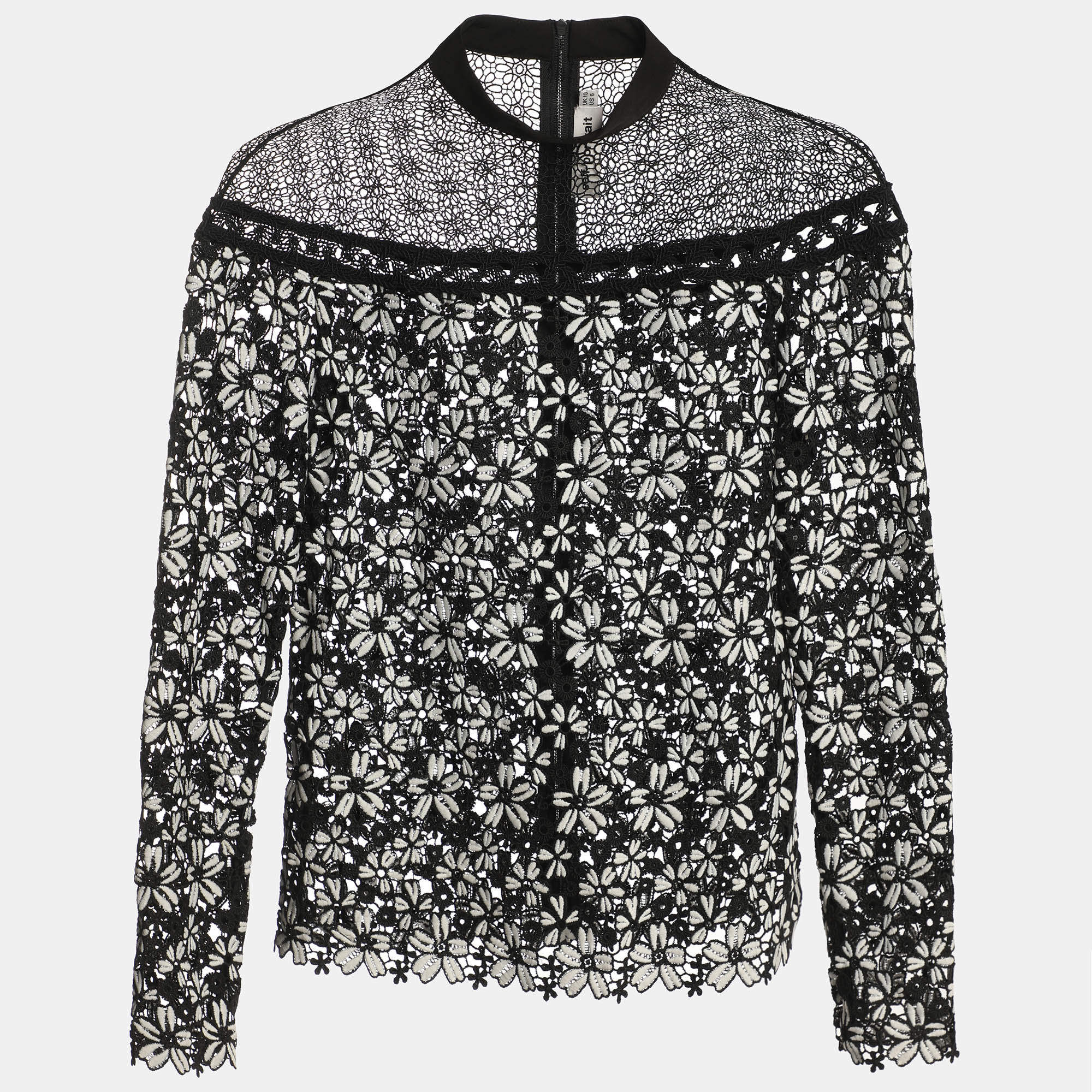 Pre Owned Self-Portrait Black/White Floral Lace Blouse M