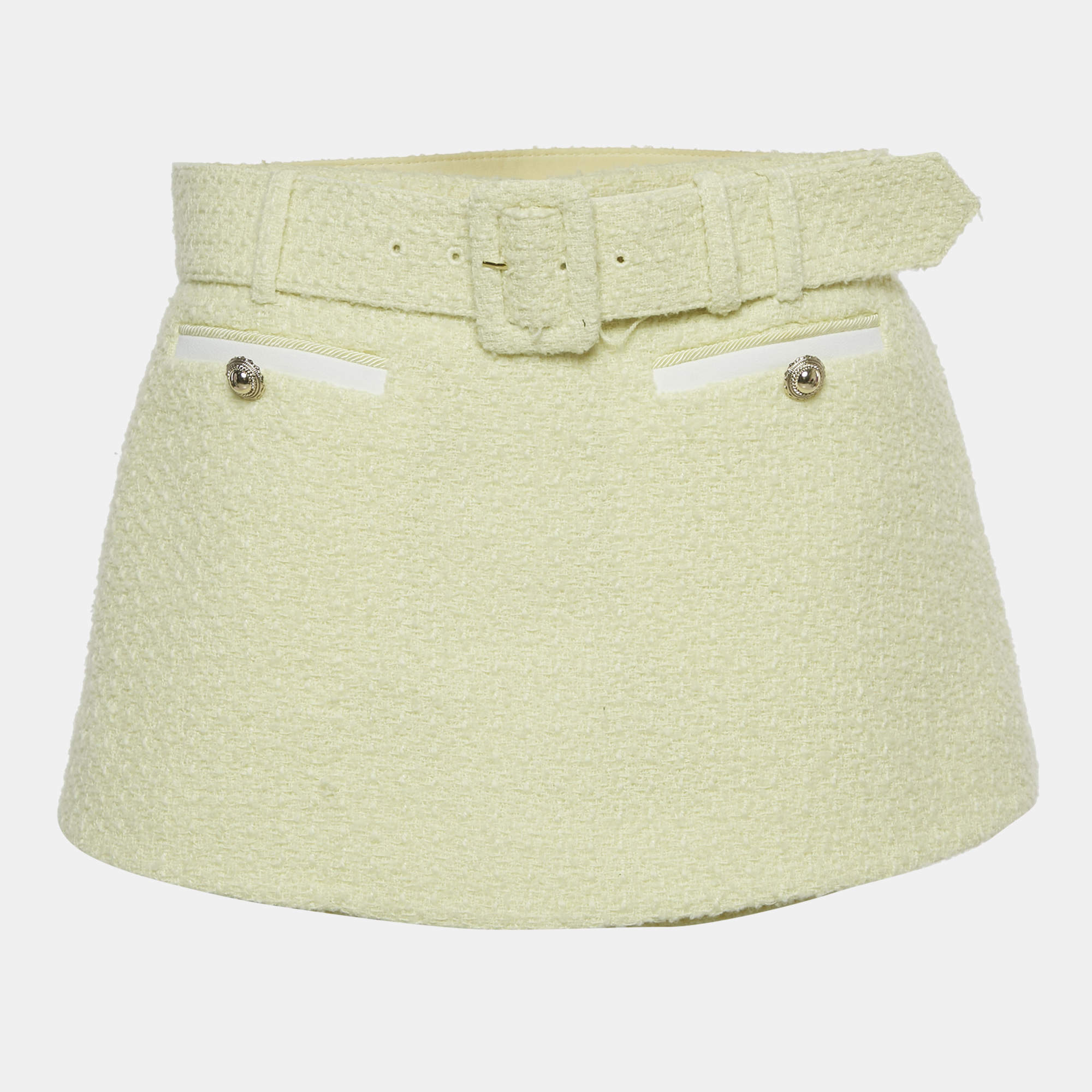 Pre Owned Self-Portrait Yellow Tweed Belted Skorts S