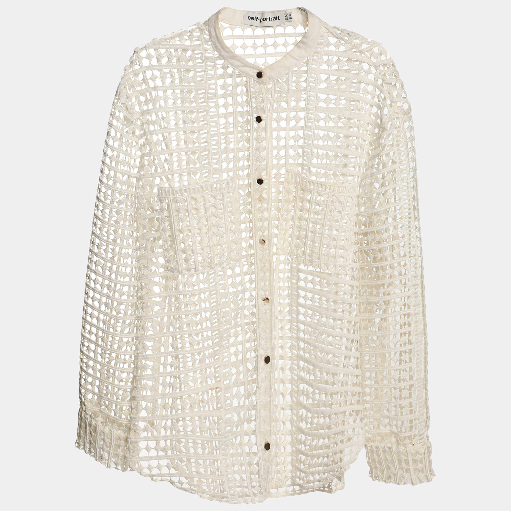 مملوكة مسبقًا Self-Portrait White Crochet Cutout Cardigan L