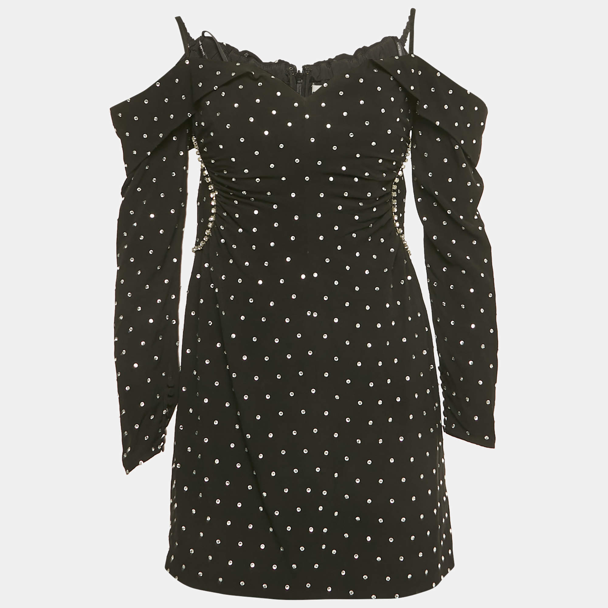 Pre Owned Self-Portrait Black Crepe Diamante Off-Shoulder Mini Dress M