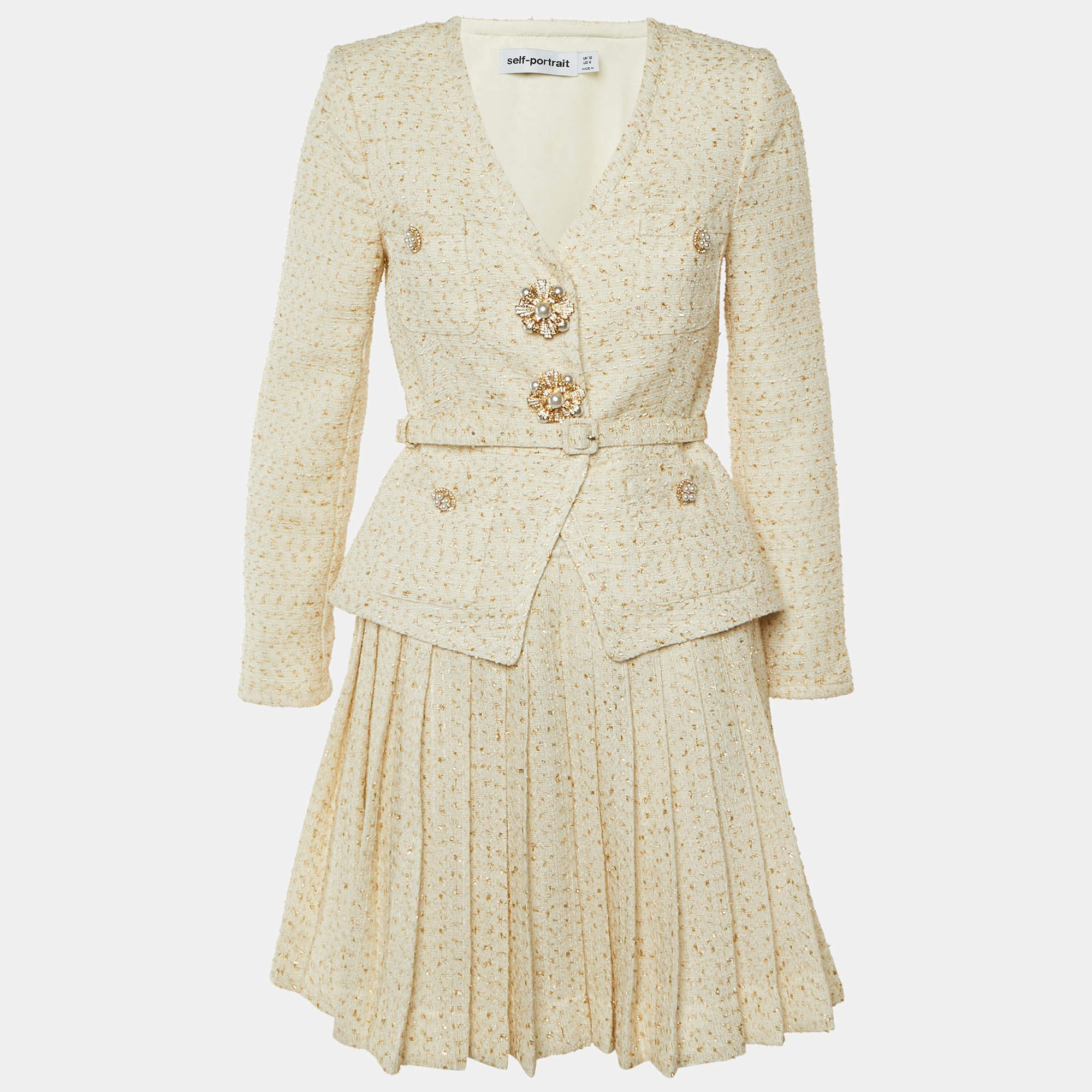 مملوكة مسبقًا فستان جاكيت ميني بوقِل معدني كريمي سيلف بورتريه ميديوم