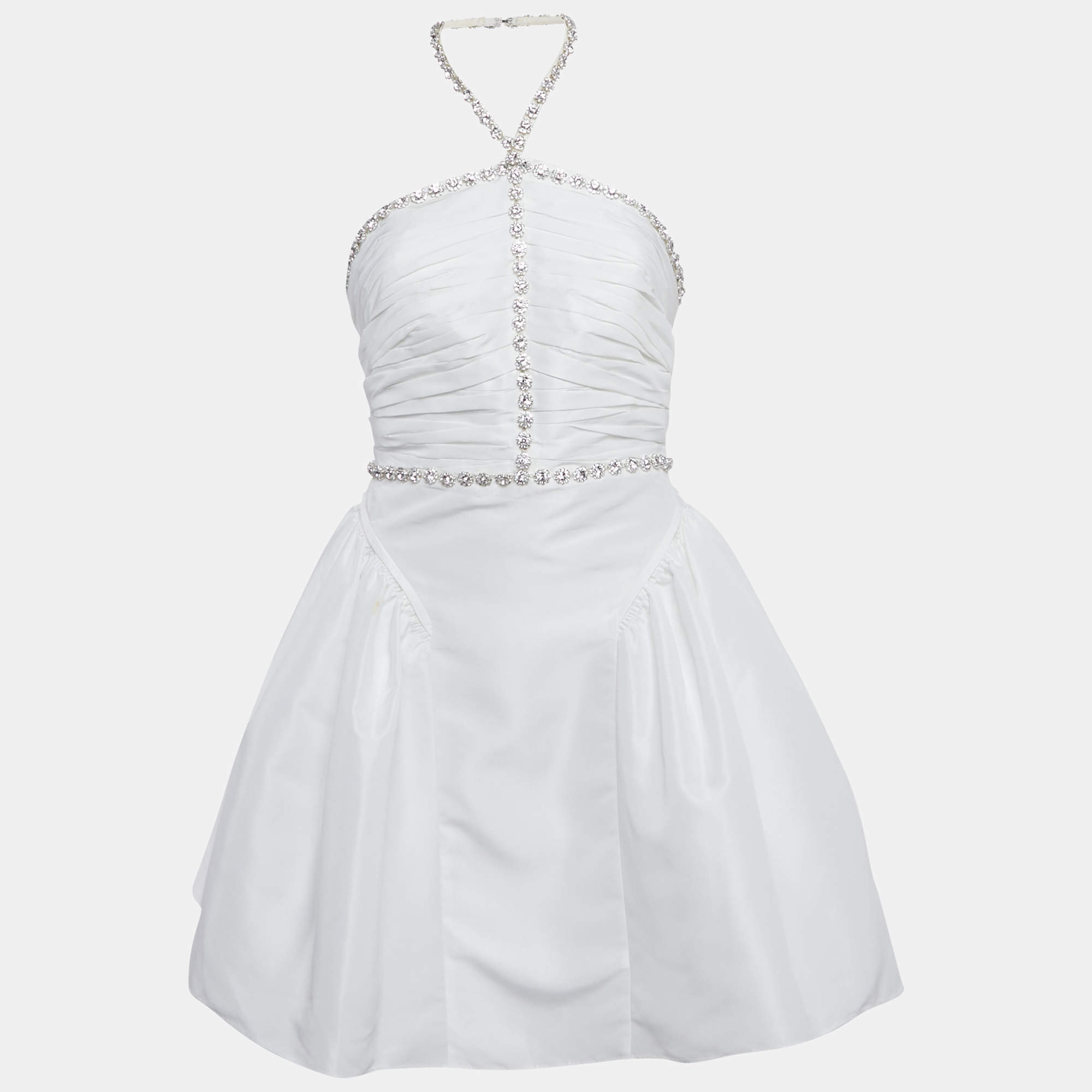 مملوكة مسبقًا Self-Portrait White Taffeta Diamante Trim Mini Dresses M
