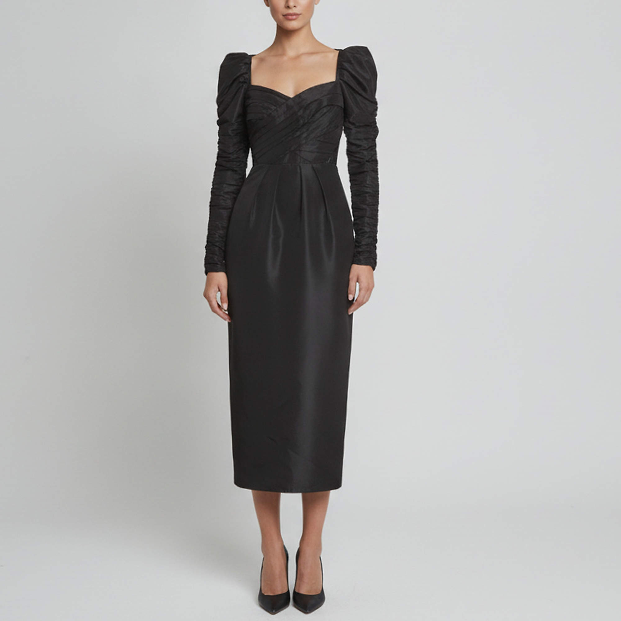 Pre Owned Self-Portrait Black Lace Taffeta Midi Dress M