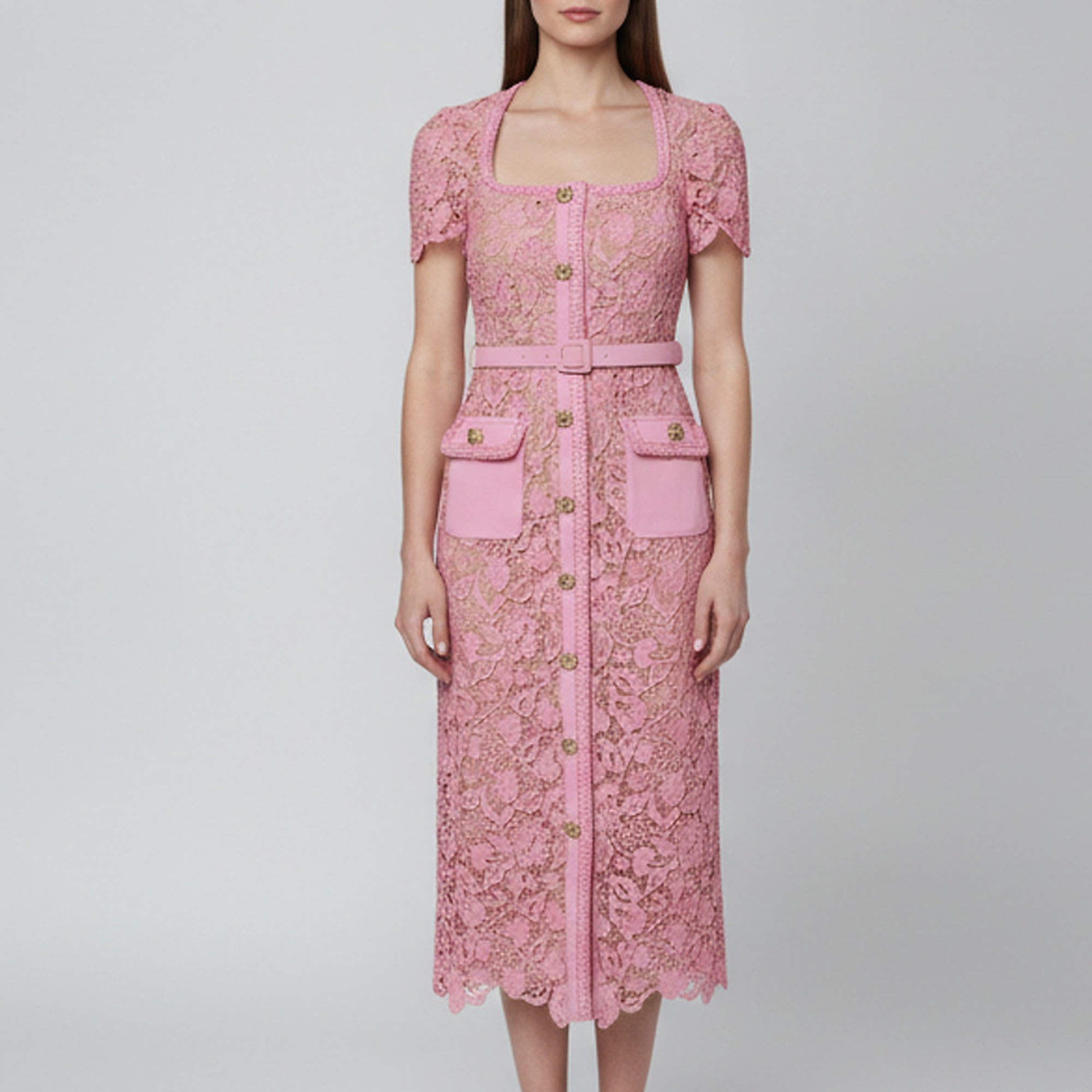 مملوكة  مسبقًا Self-Portrait Pink Guipure Lace Midi Dress S