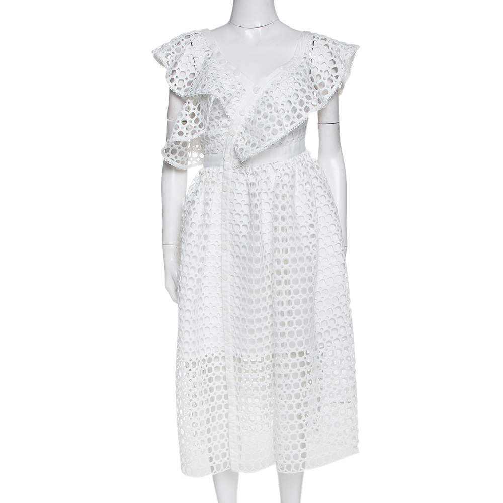 white crochet one shoulder midi dress