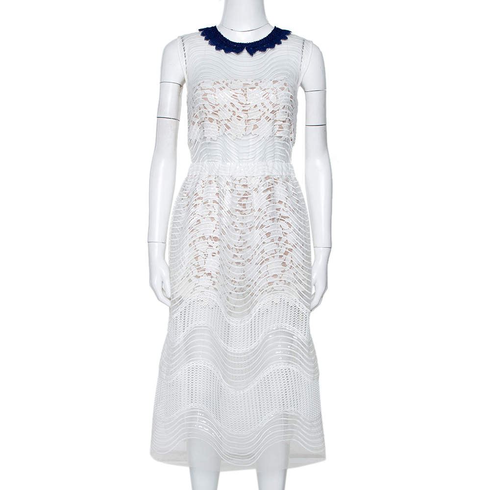 Self Portrait White Sequined Mesh Romper Detail Dress M