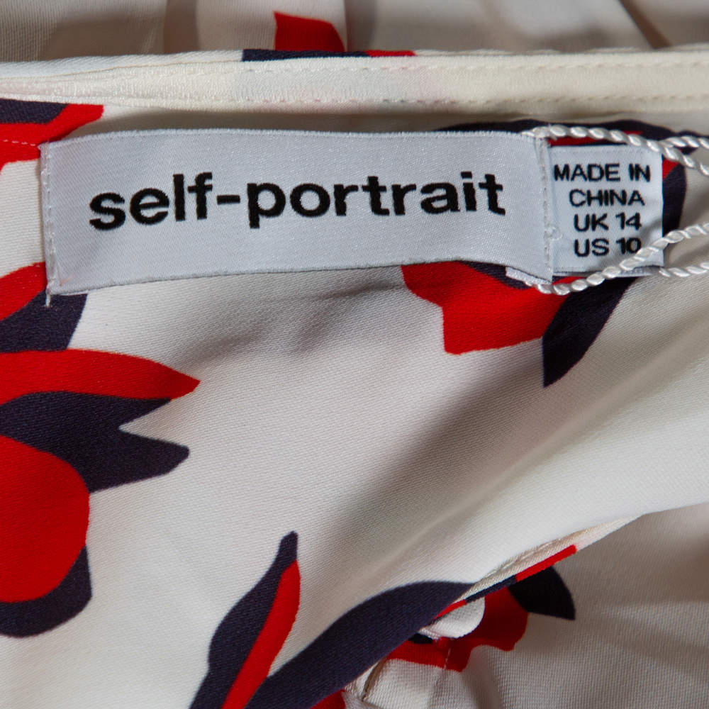 Pre Owned Self Portrait White Floral Print Crepe Flared Maxi Dress L