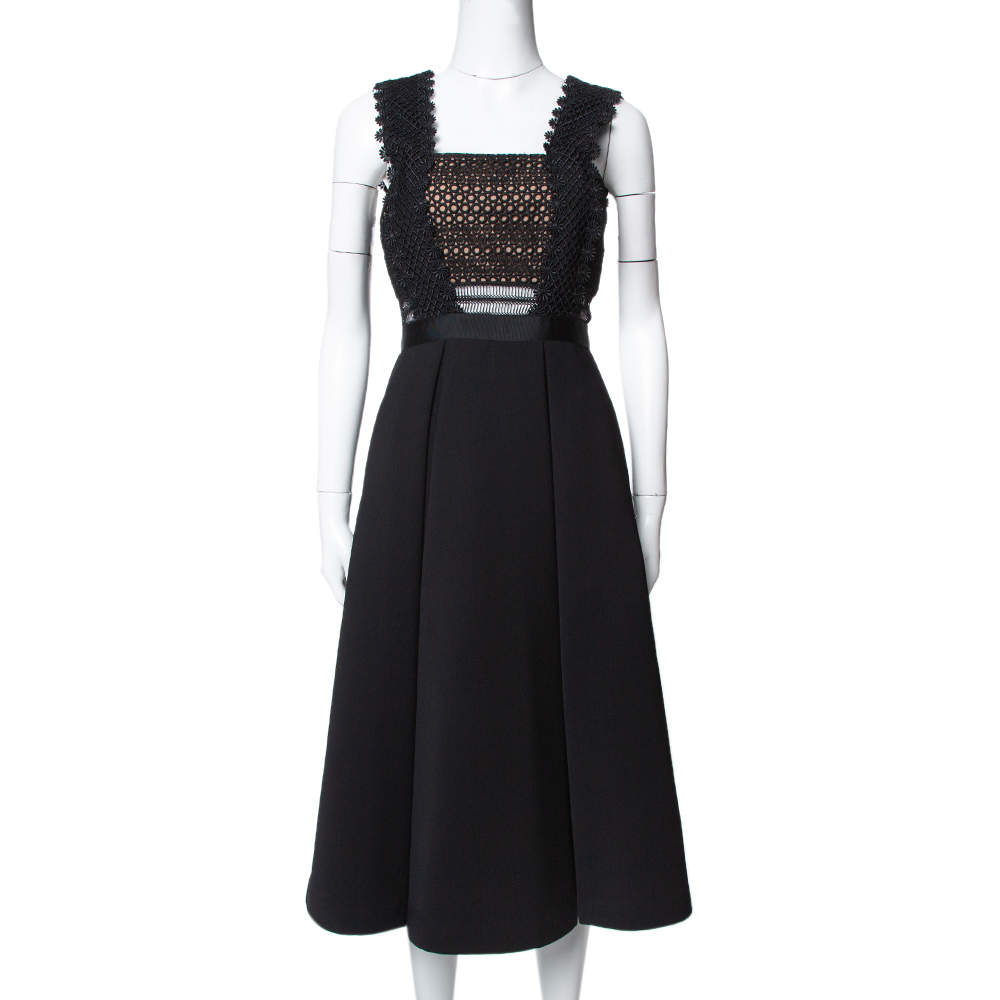 مملوكة مسبقًا فستان ميدي سيلف بورتريه ليلا دانتيل جيبير أسود مقاس صغير - سمول