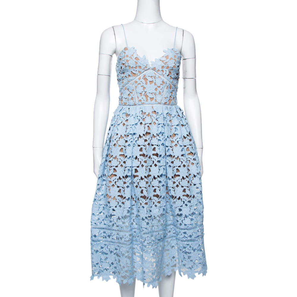 مملوكة مسبقًا Self-Portrait Sky Blue Lace Azaelea Midi Dress S