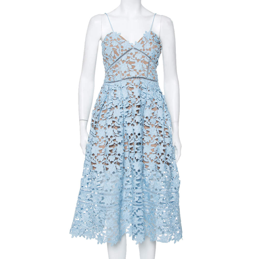 فستان سيلف بورتريت أزاليا دانتيل غويبيور أزرق سماوي مقاس متوسط