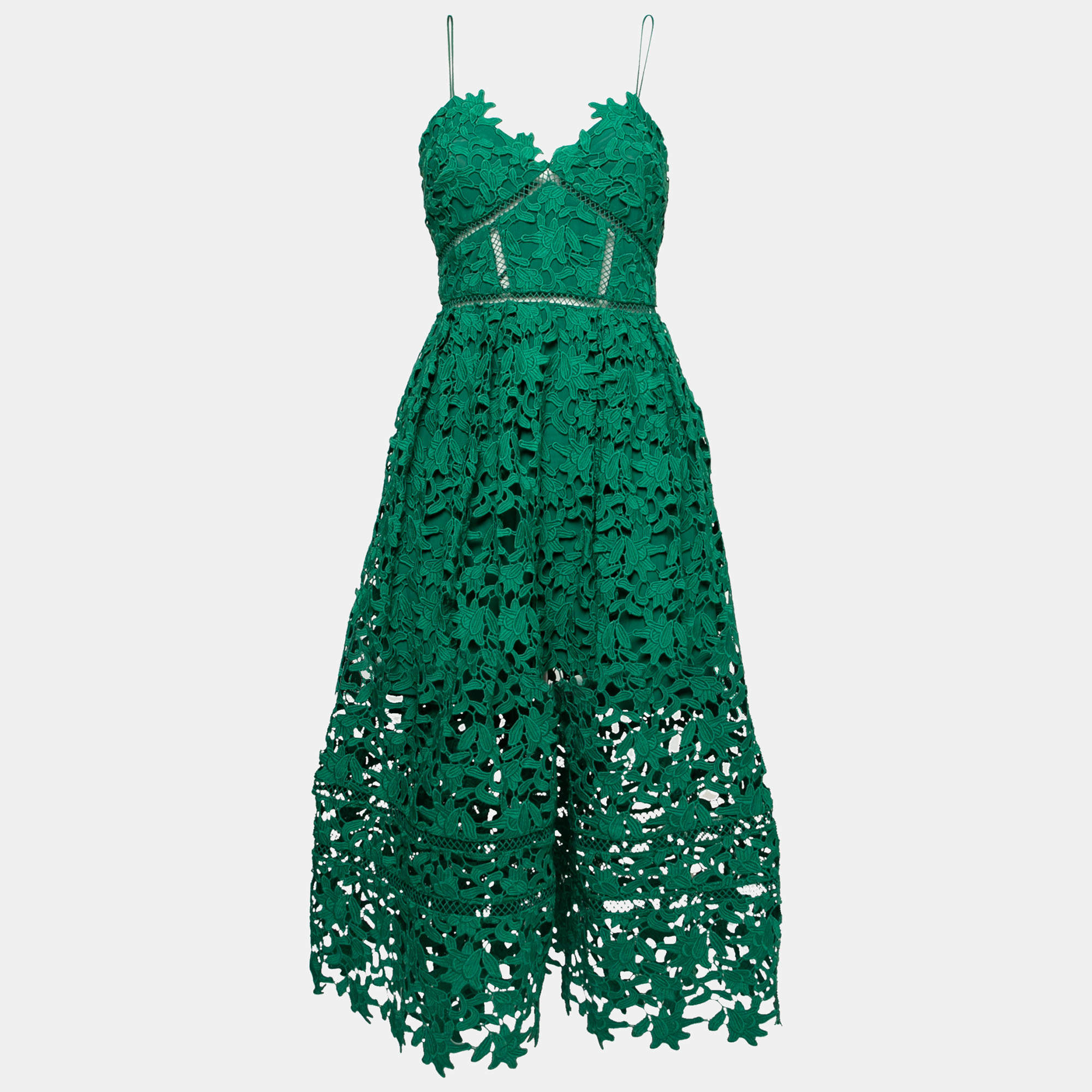 Self-Portrait Green Mesh Azalea Lace Midi Dress S