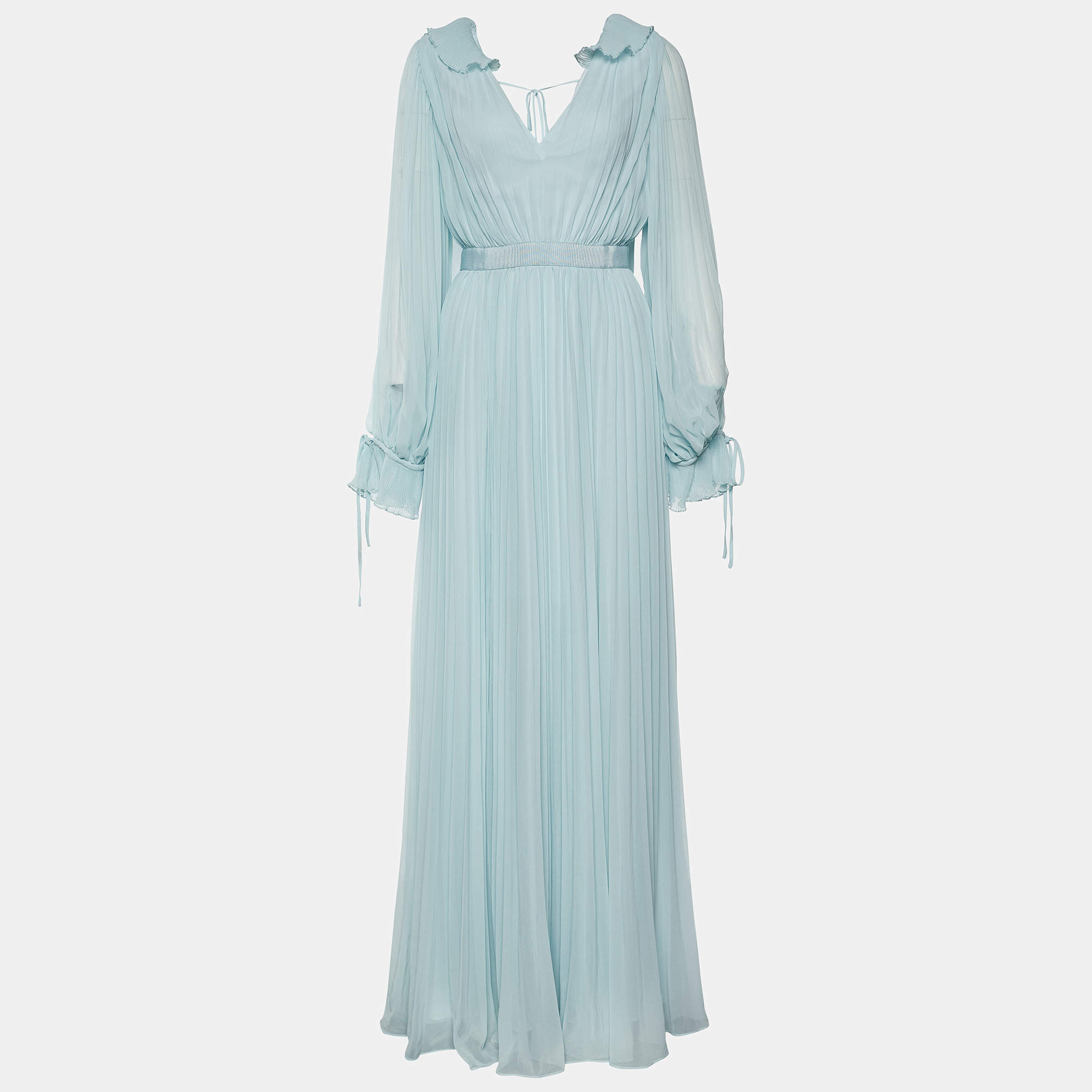 Pre Owned Self-Portrait Blue Crepe Pleated Dress M