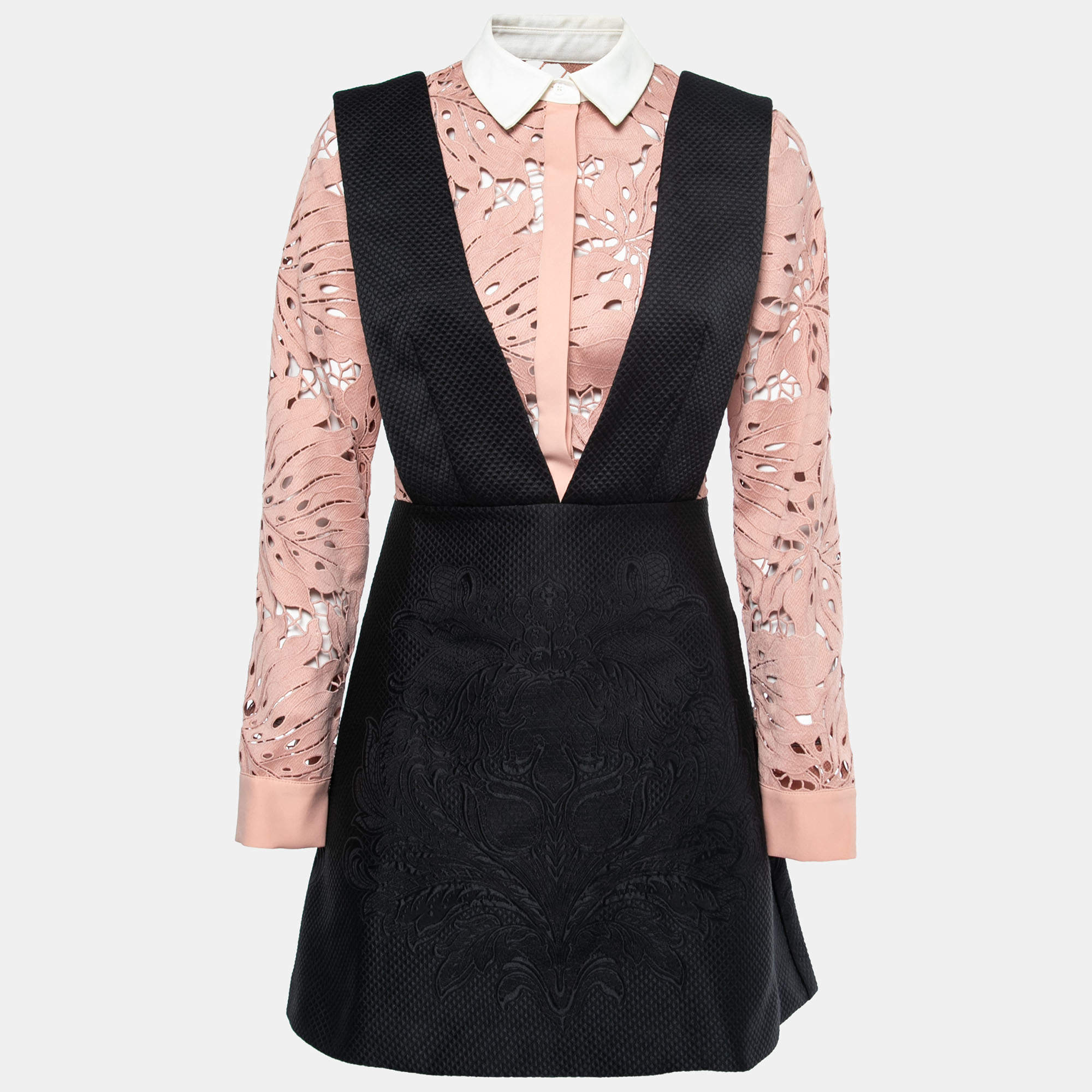 Pre Owned Self-Portrait Black Botanical Crest Jacquard Mini Dress M
