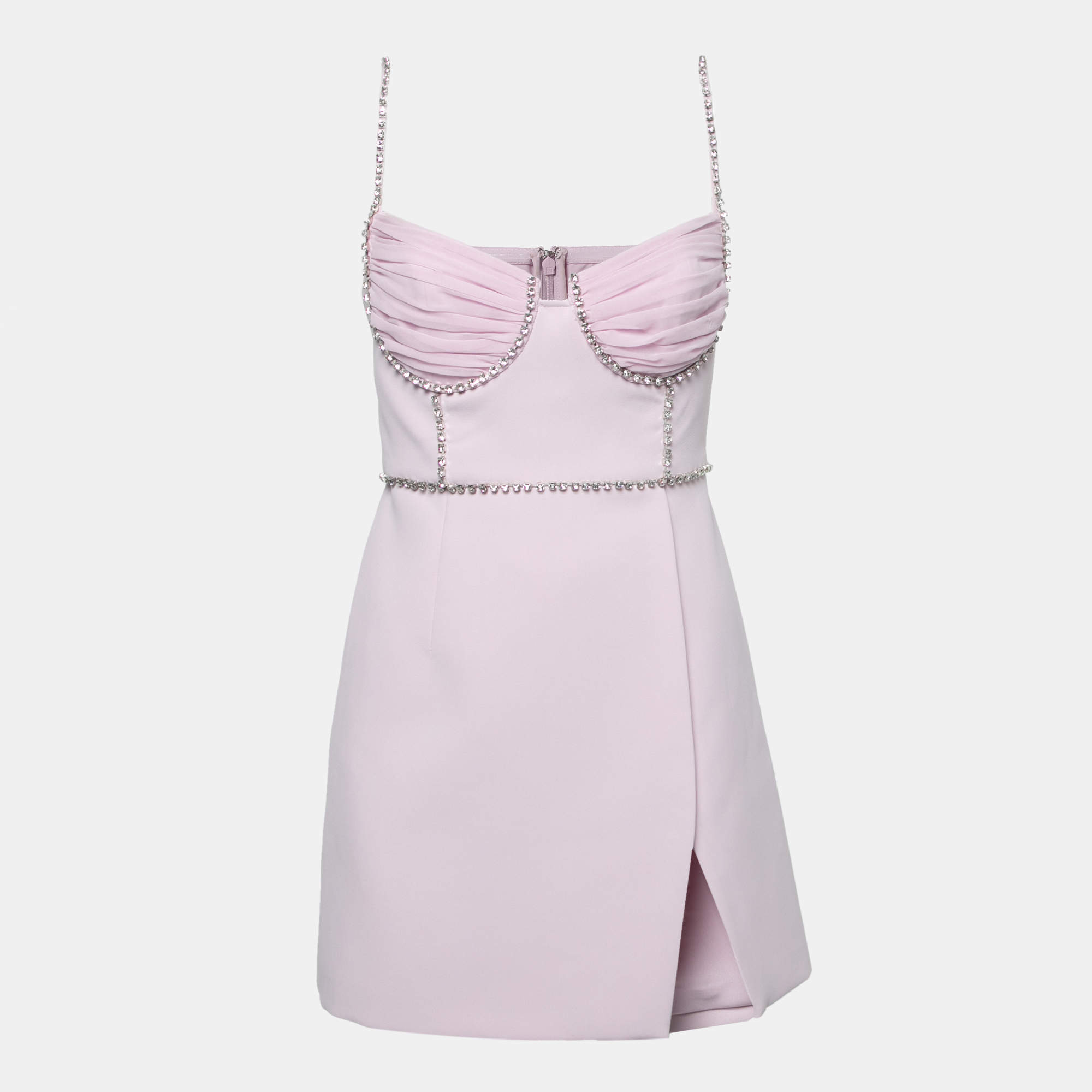 مملوكة مسبقًا Self-Portrait Pink Crepe Crystal-Embellished Mini Dress S