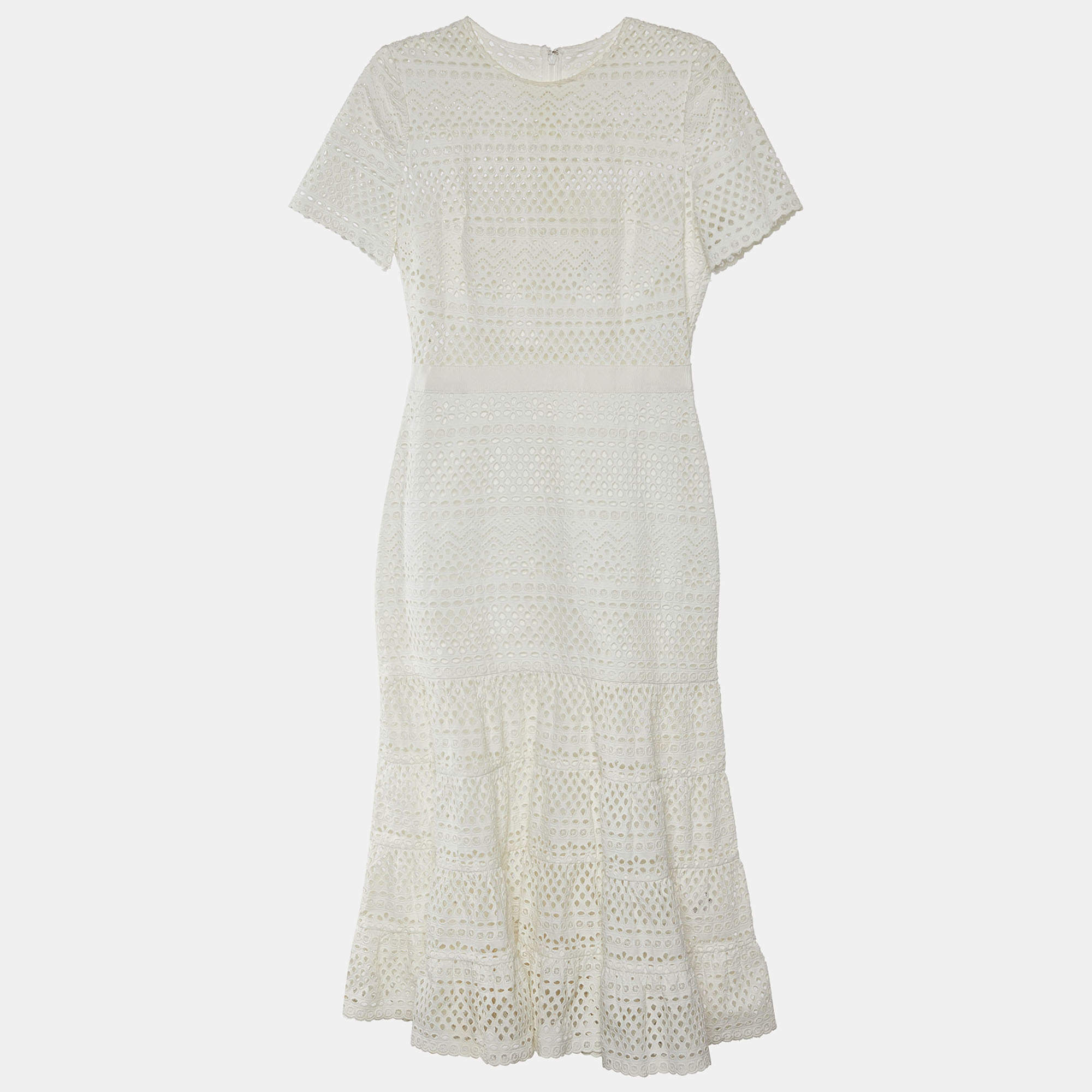 مملوكة مسبقًا Self-Portrait White Eyelet Cotton Bea Midi Dress M