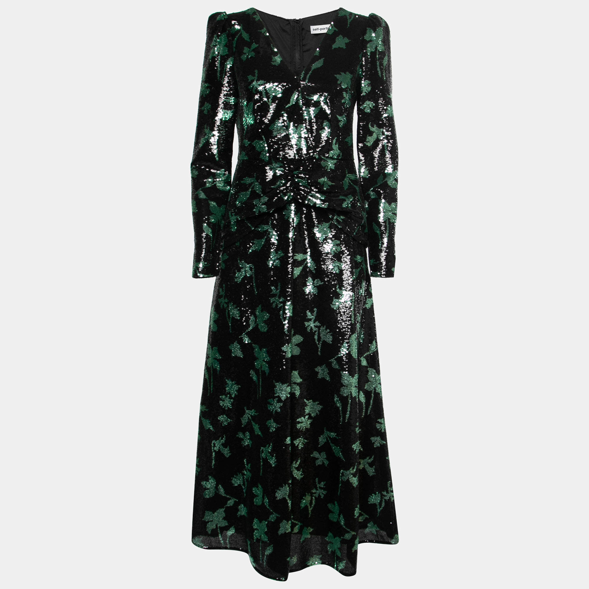 Pre Owned Self-Portrait Black & Green Sequin Embellished Midi Dress M