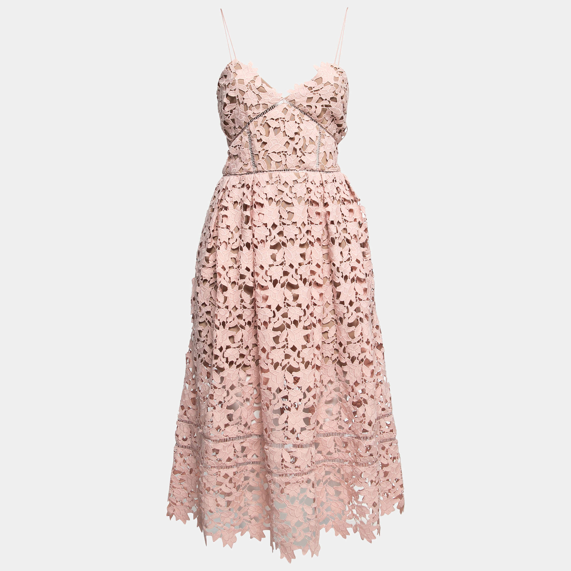 Pre Owned Self-Portrait Light Pink Guipure Lace Midi Dress L