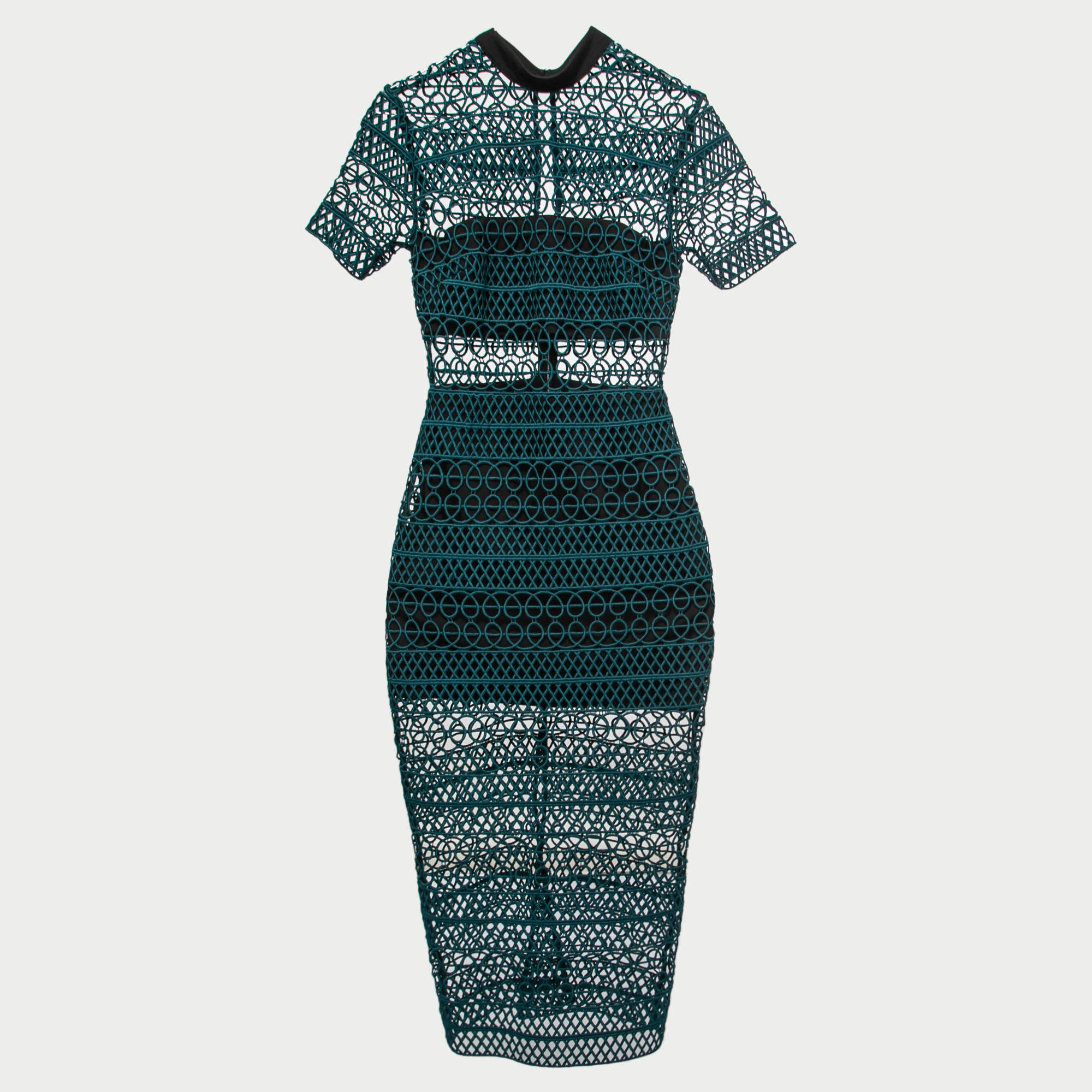 Pre Owned Self-Portrait Green Guipure Lace Midi Dress S