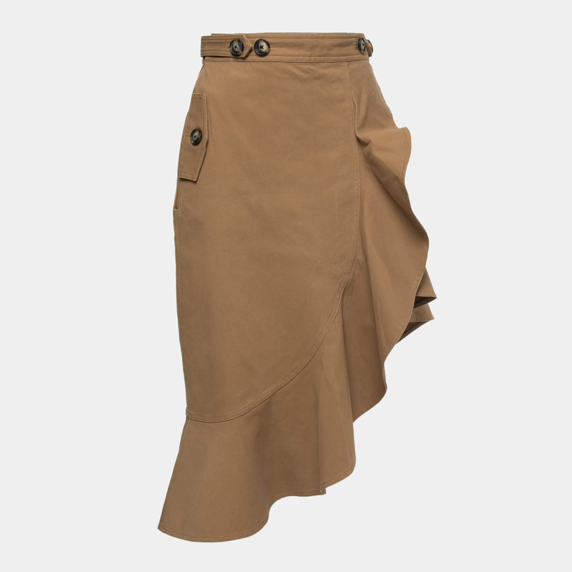 Pre Owned Self-Portrait Brown Cotton Asymmetric Ruffled Skirt M