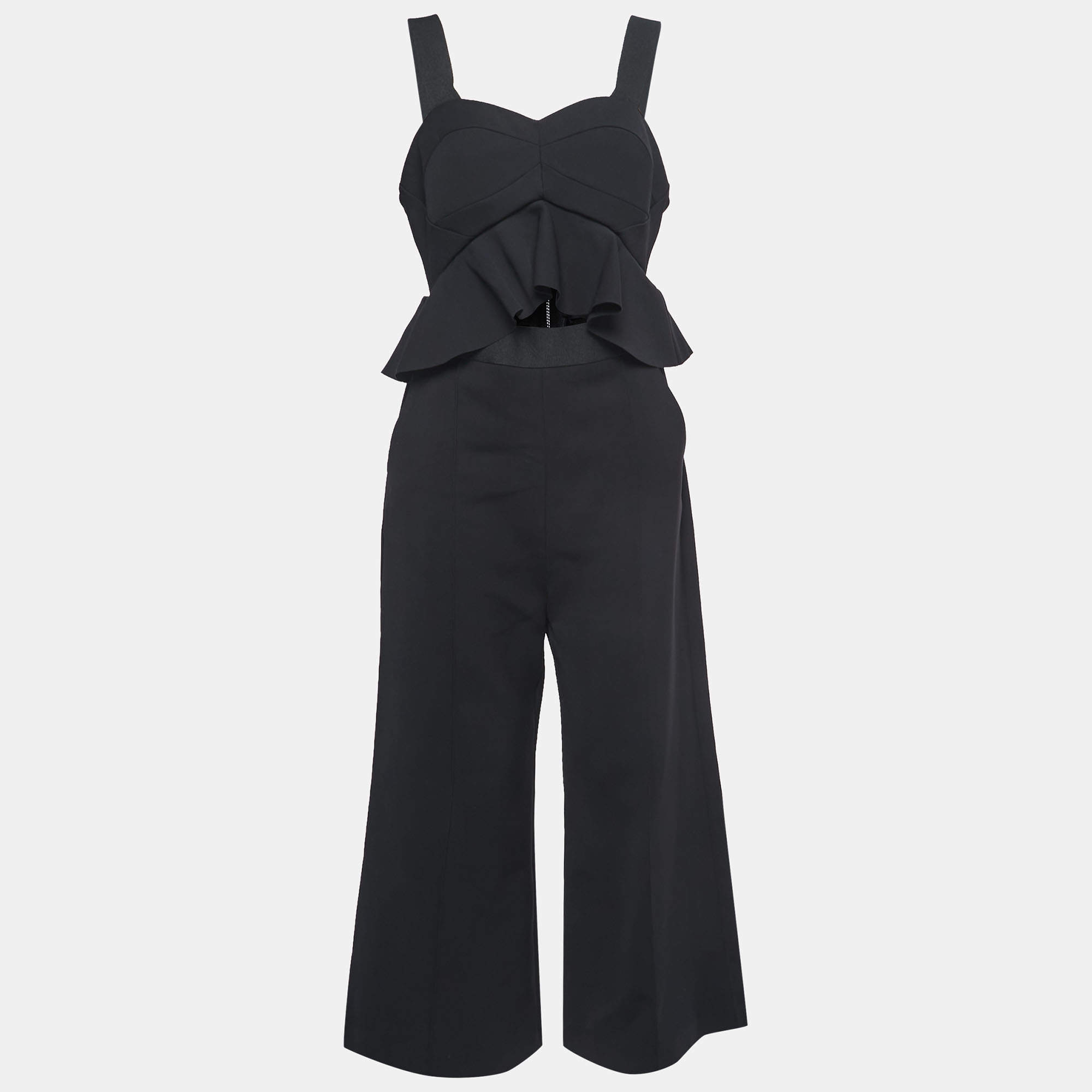 Self-Portrait Black Crepe Ruffled Cut-out Detail Strappy Jumpsuit M