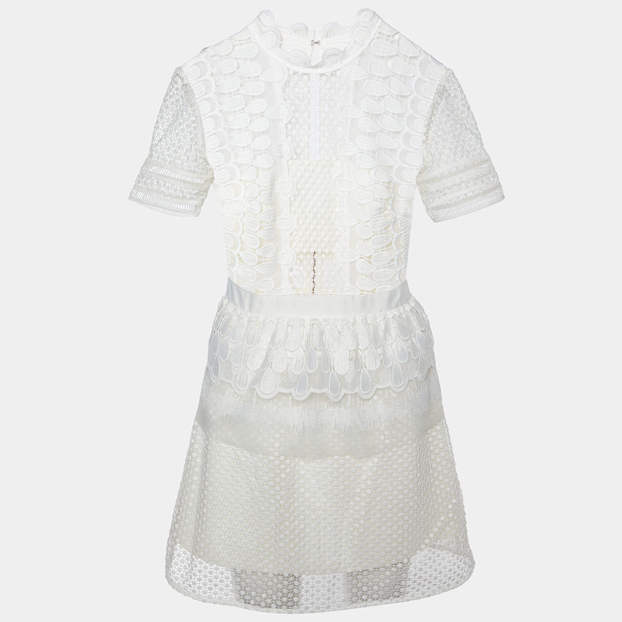 Pre Owned Self-Portrait White Sculptured Tear Drop Peplum Dress M