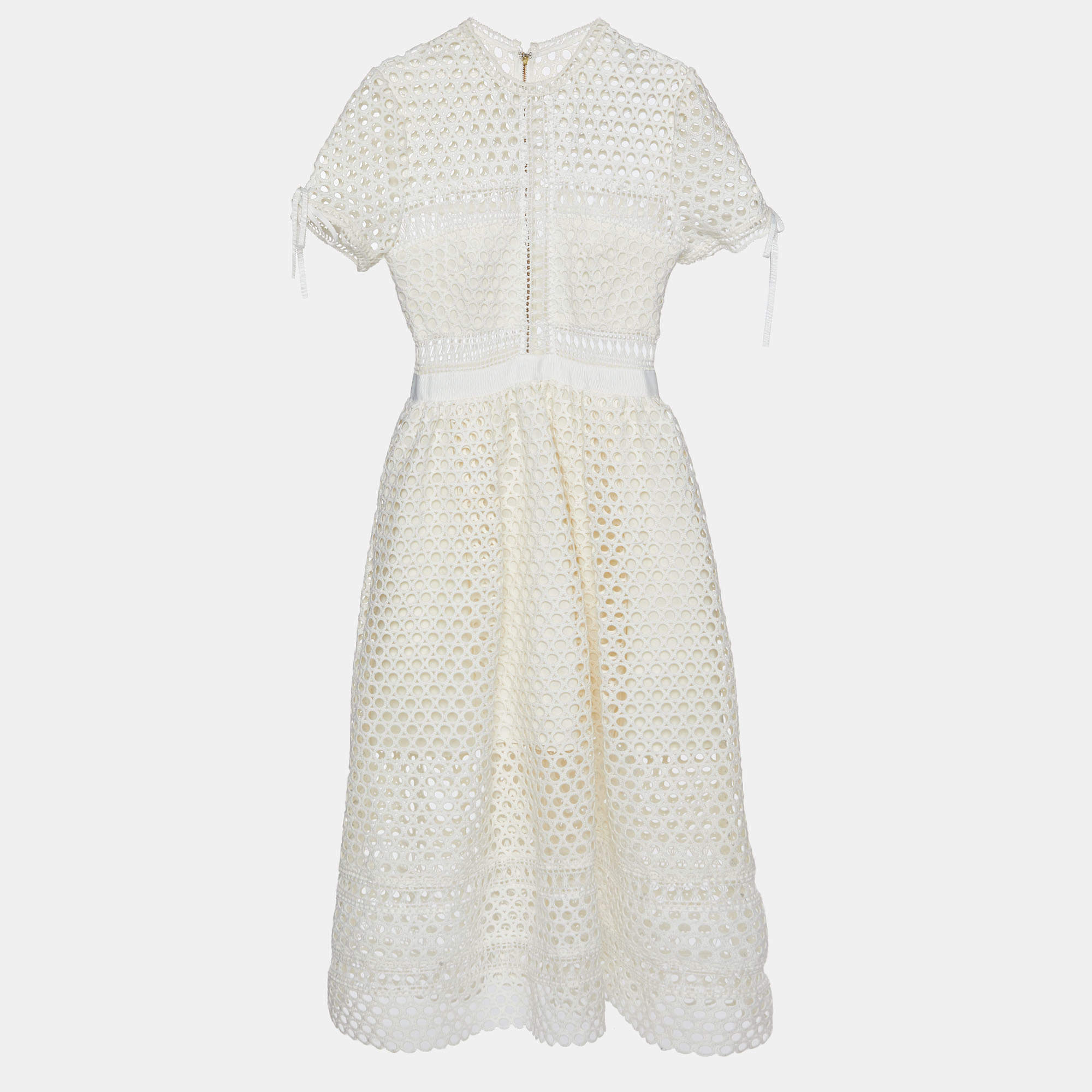Self-Portrait White Guipure Lace Paneled Midi Dress M