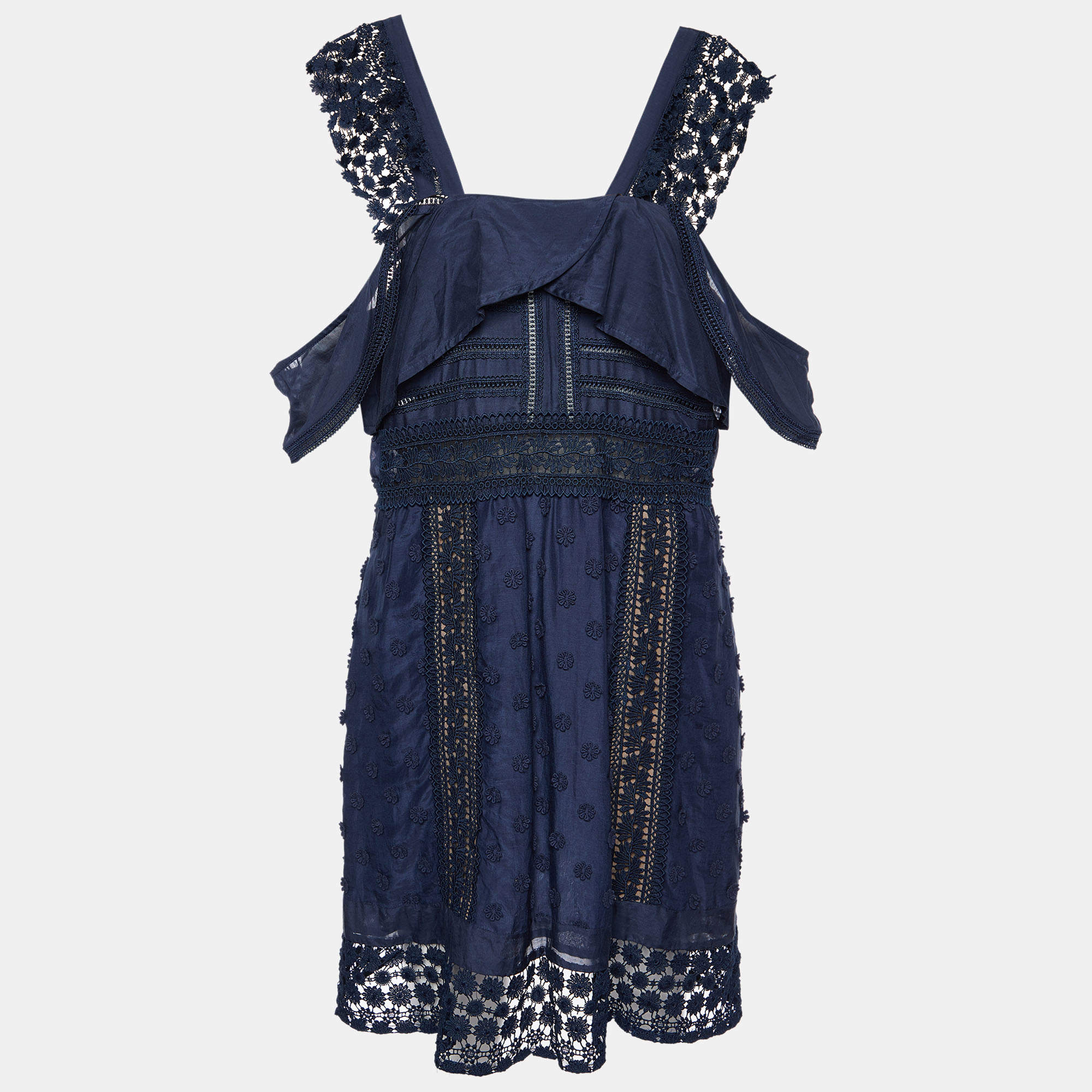 Self-Portrait Navy Blue Lace Paneled Bluebell Midi Dress L