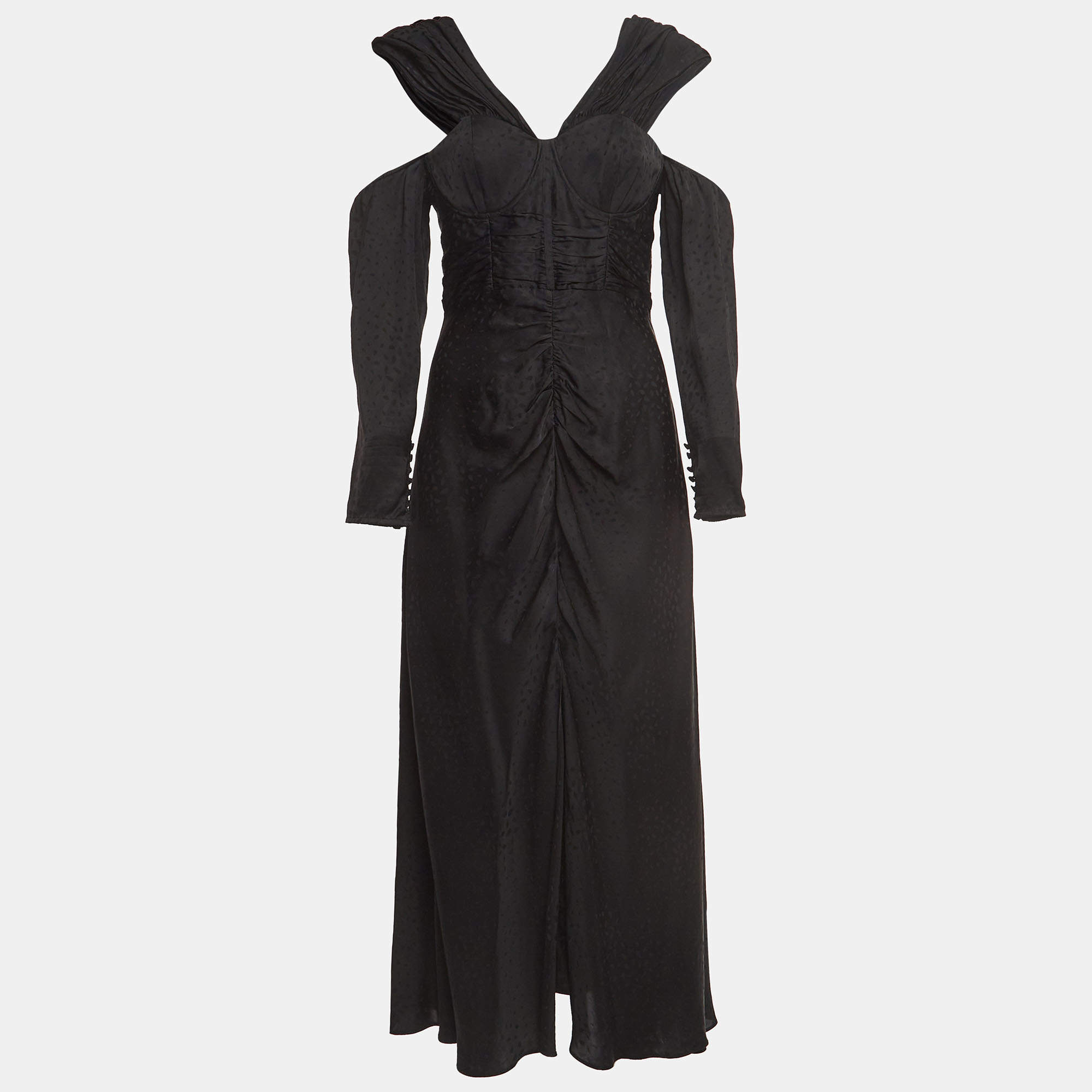 Self-Portrait Black Jacquard Satin Off-Shoulder Corset Maxi Dress S