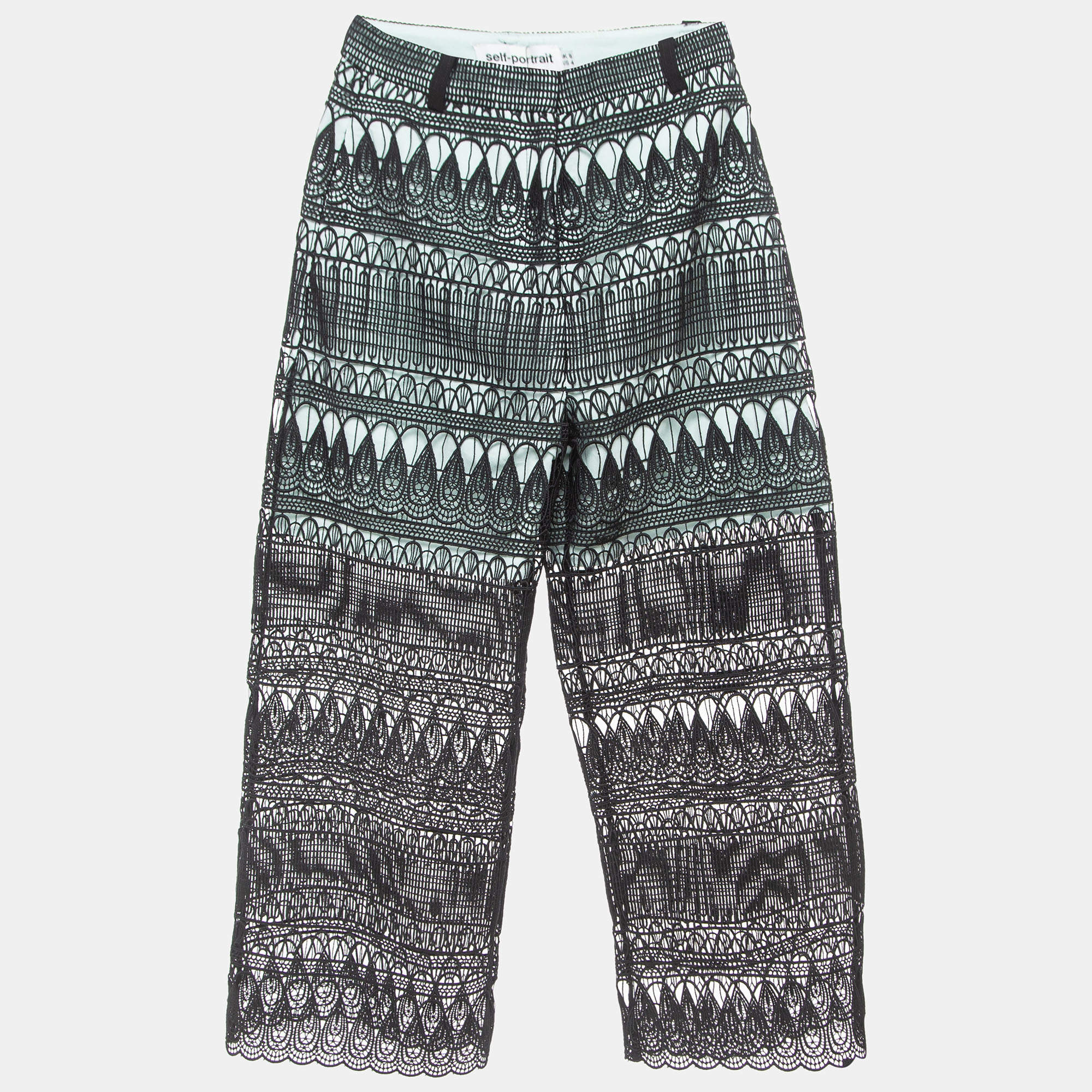 Pre Owned Self-Portrait Black/Blue Teardrop Lace Culottes S