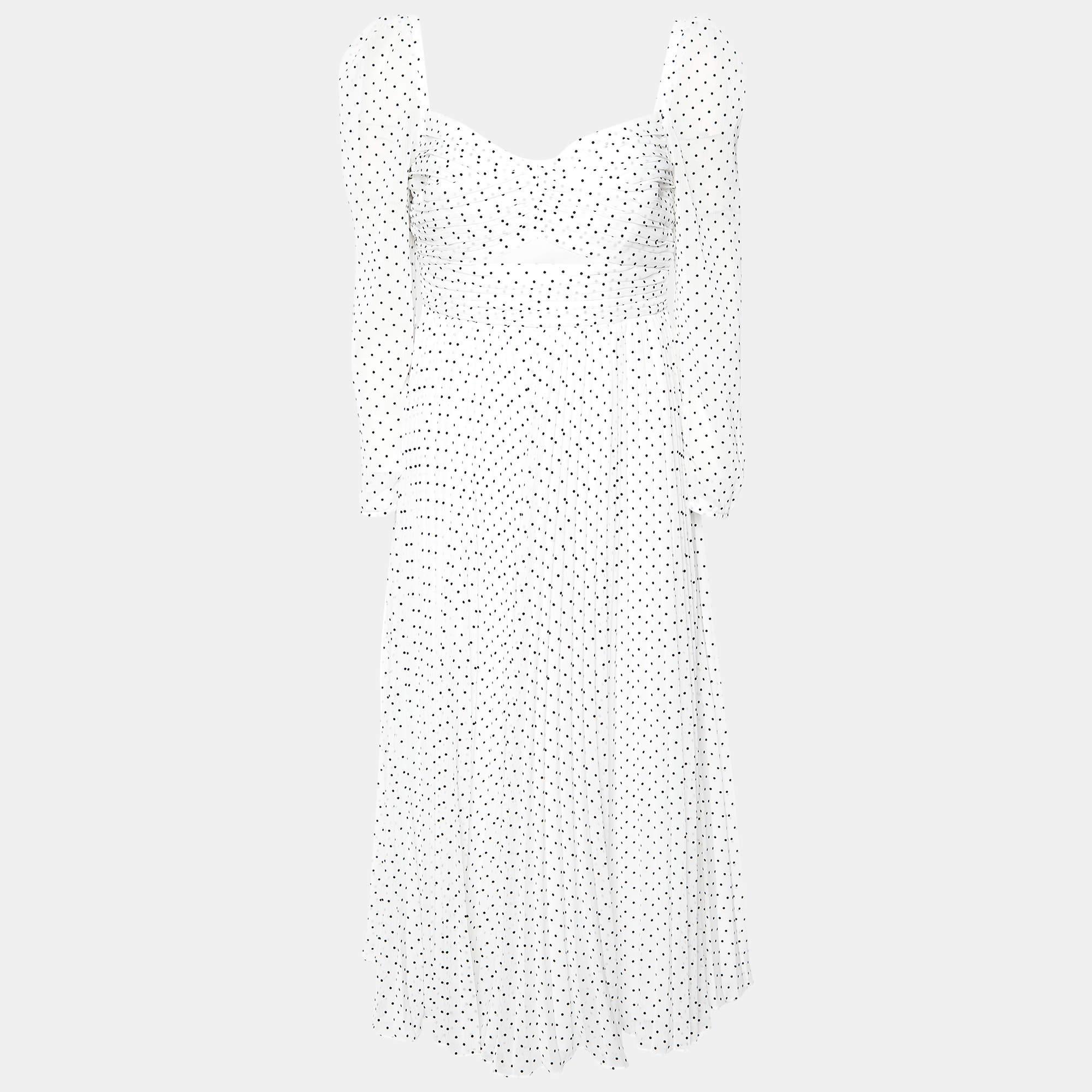 Self-Portrait White Flock Dotted Crinkle Chiffon Midi Dress L