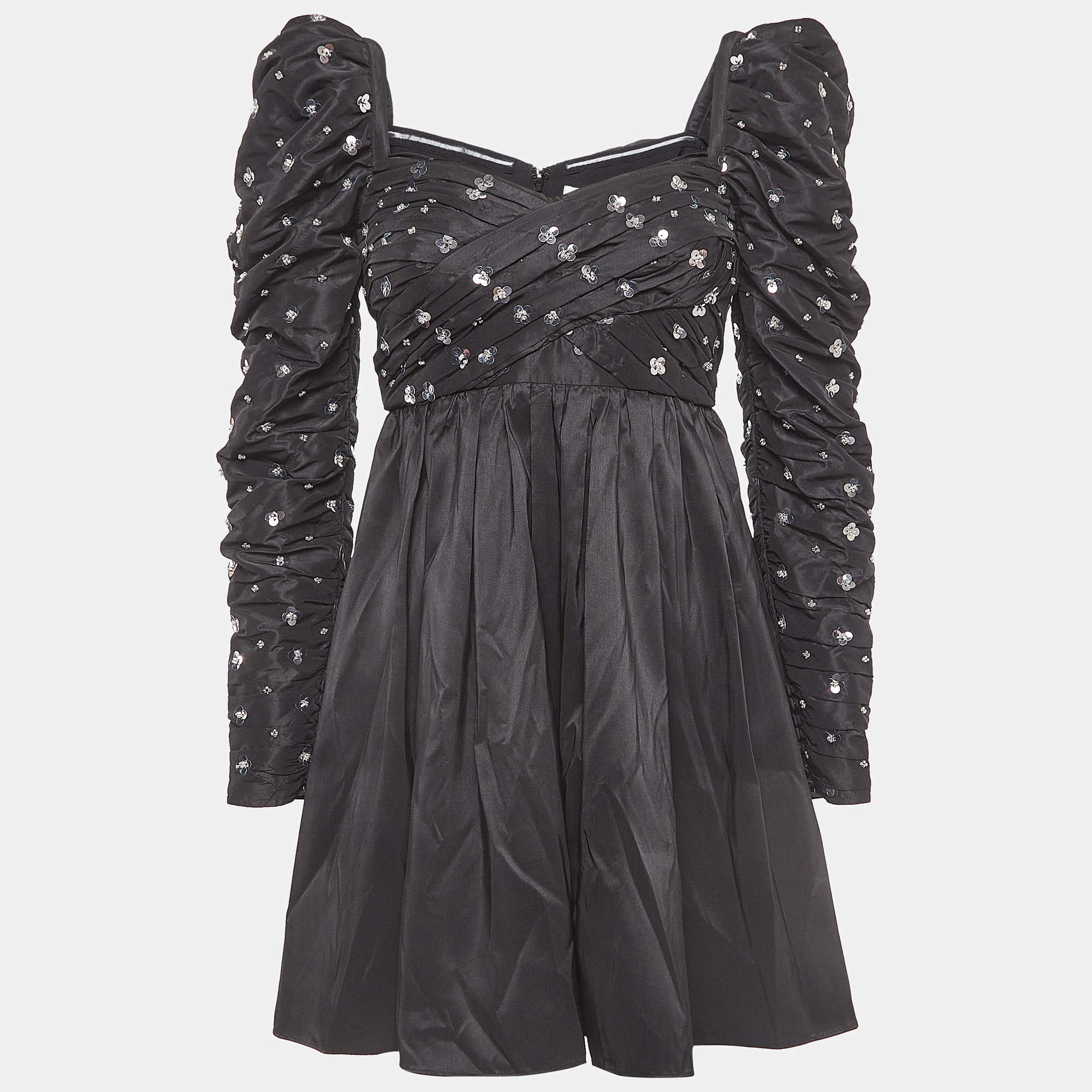 Self-Portrait Black Cluster Sequin Synthetic Taffeta Mini Dress S