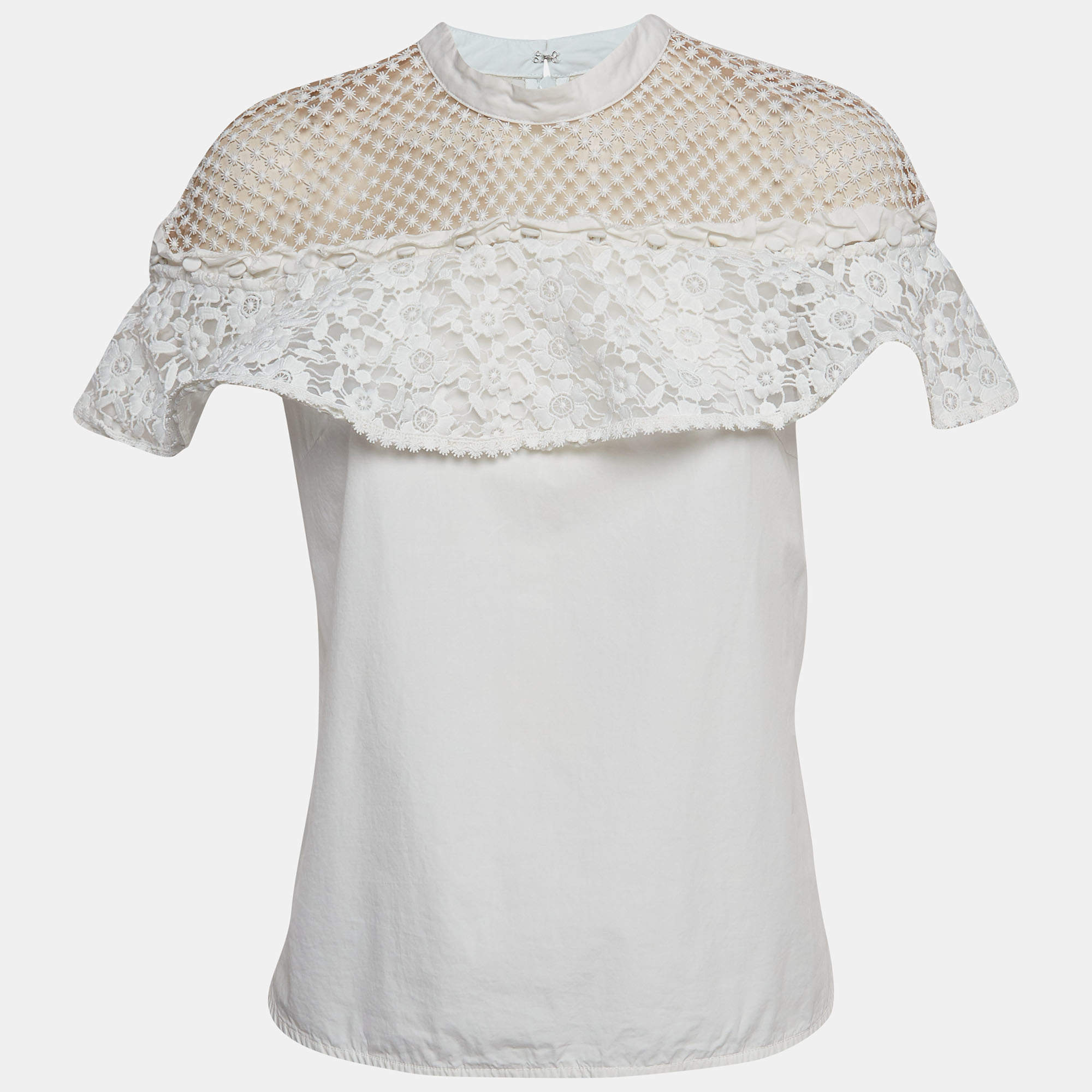 Self Portrait White Guipure Lace Detachable Yoke and Cotton Hudson Top M