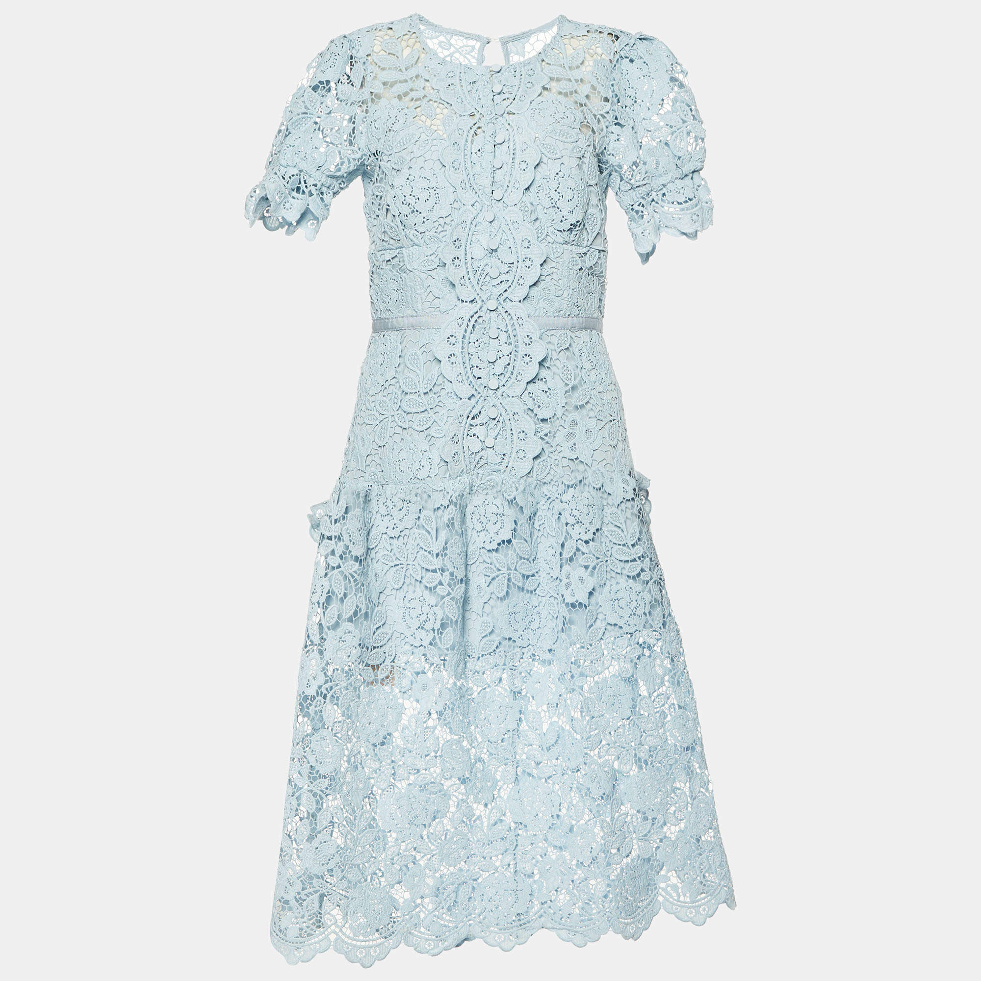 Self-Portrait Blue Floral Lace Midi Dress M