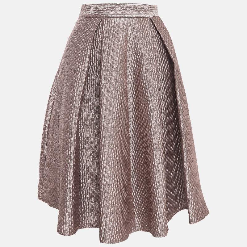 Self-Portrait Pink Textured Lame Pleated Midi Skirt S