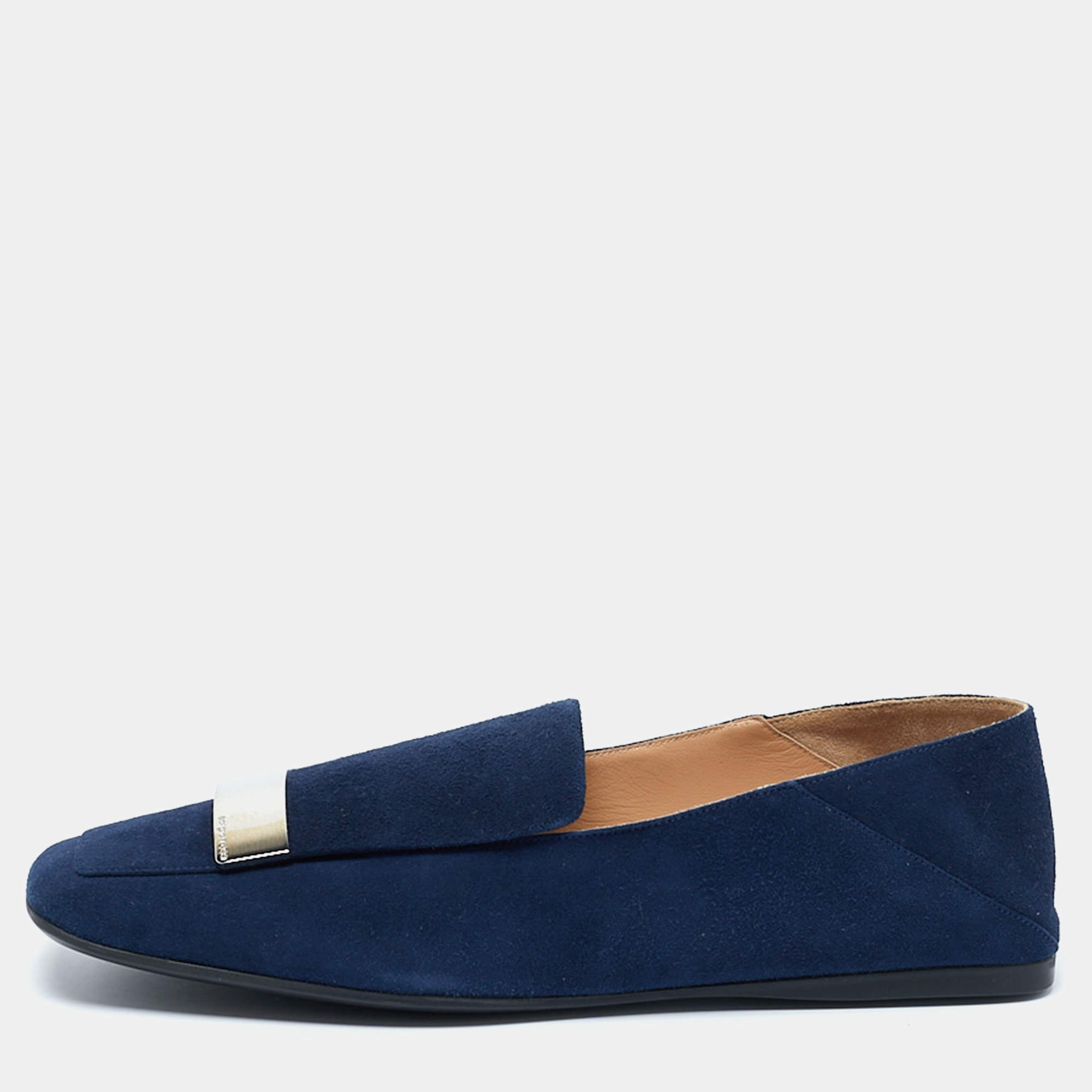 Pre Owned Sergio Rossi Navy Blue Suede Sr1 Loafers Size 41