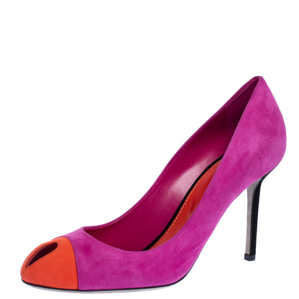 Pre Owned Sergio Rossi Bicolor Suede Leather Peep Toe Pumps Size 39.5