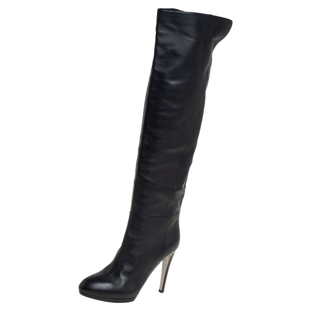 Pre Owned Sergio Rossi Black Leather Knee High Boots Size 38