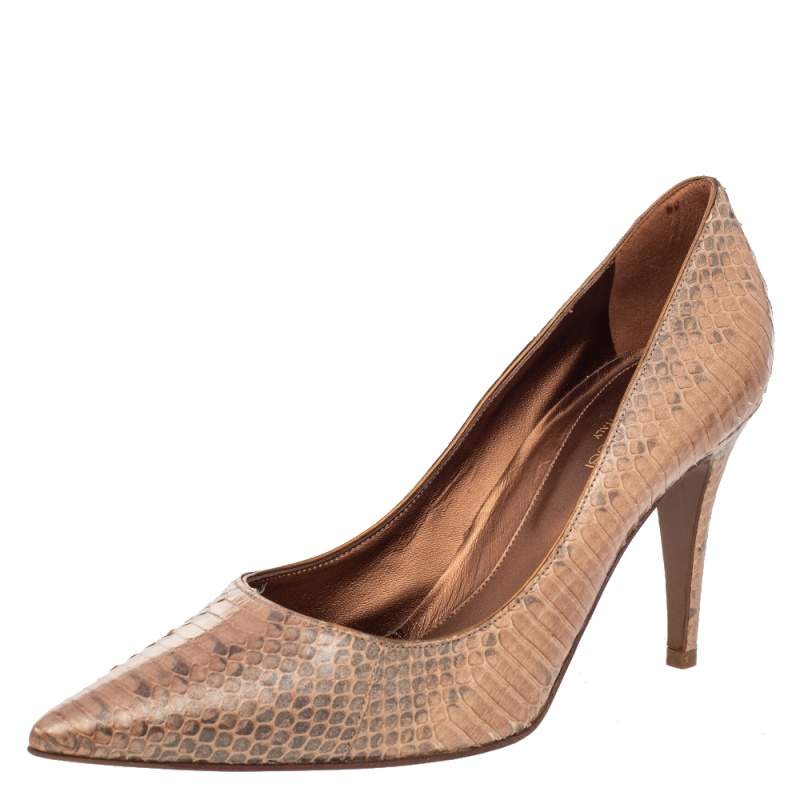 Pre Owned حذاء كعب عالي سيرجيو روسي جلد ثعبان بني مقدمة مدببة مقاس 39.5 